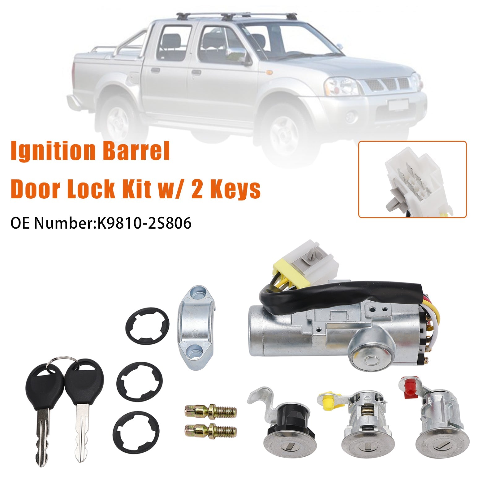 Kit de verrouillage de porte avec barillet de contact et 2 clés K9810-2S806 pour Nissan Navara D22 1997-2006