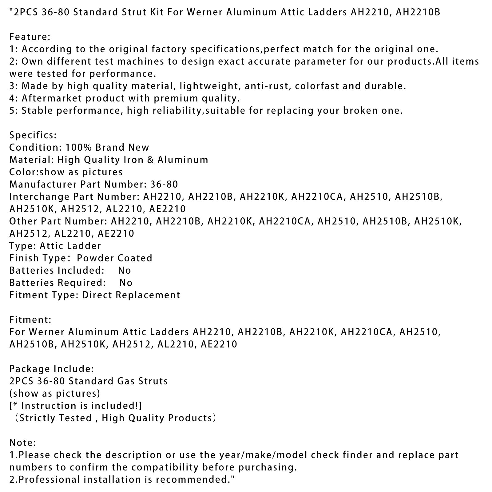 Kit de 2 espaciadores estándar 36-80 para Werner AH2210 AH2210B Escalas de subvención de aluminio