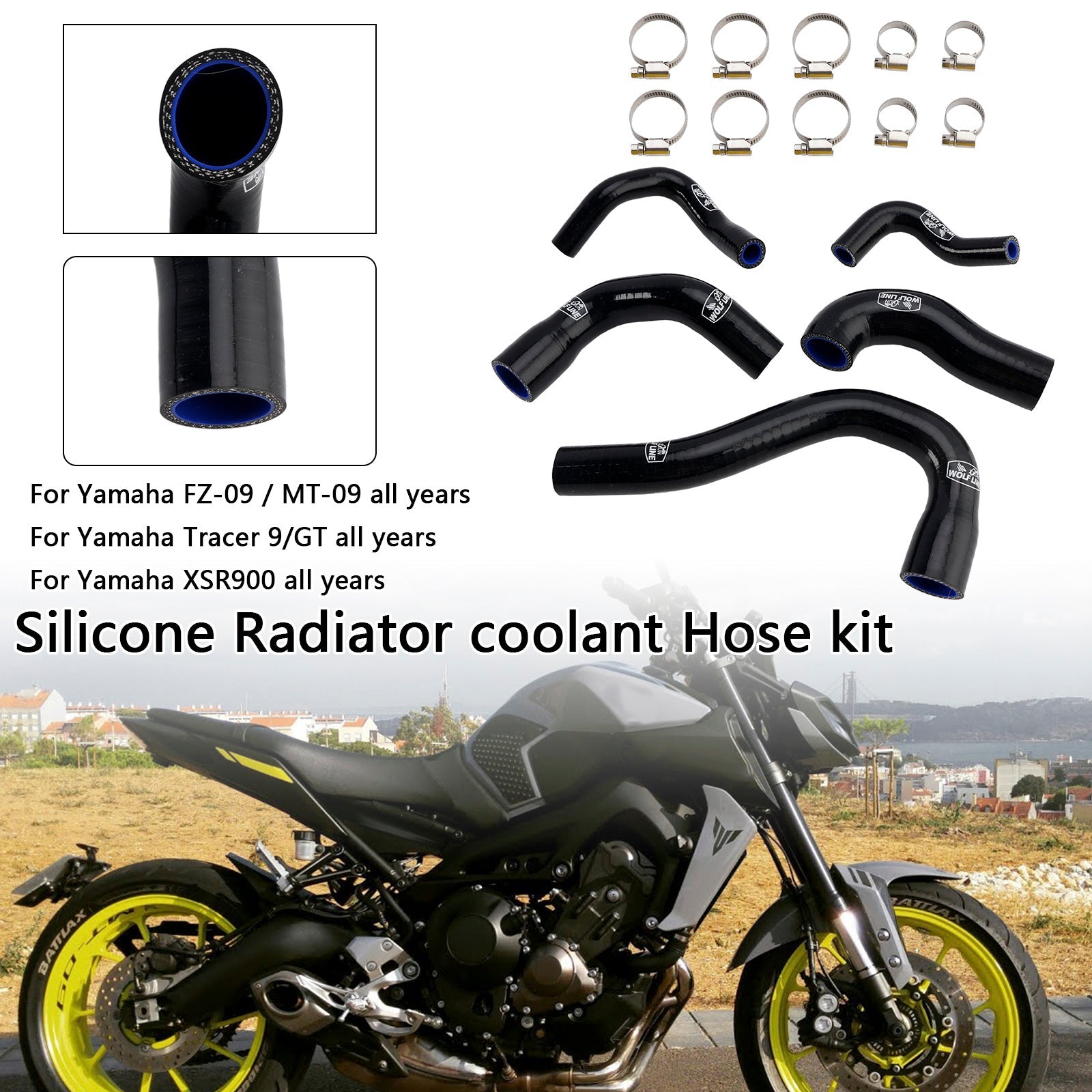 Durite de liquide de refroidissement en silicone pour radiateur Yamaha MT-09 XSR900 Tracer 9/GT toutes années