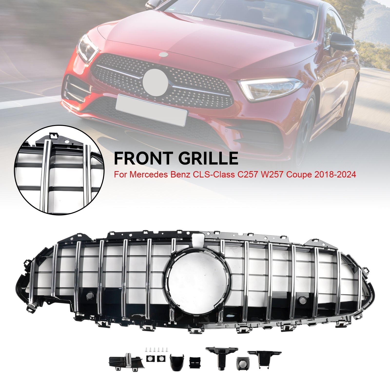 Dioche Griglia Paraurti Anteriore Destra Con Coprigancio Traino Per Mercedes Classe CLK W208 1998-2003, Sostituisce 2088850223, In ABS E Gomma