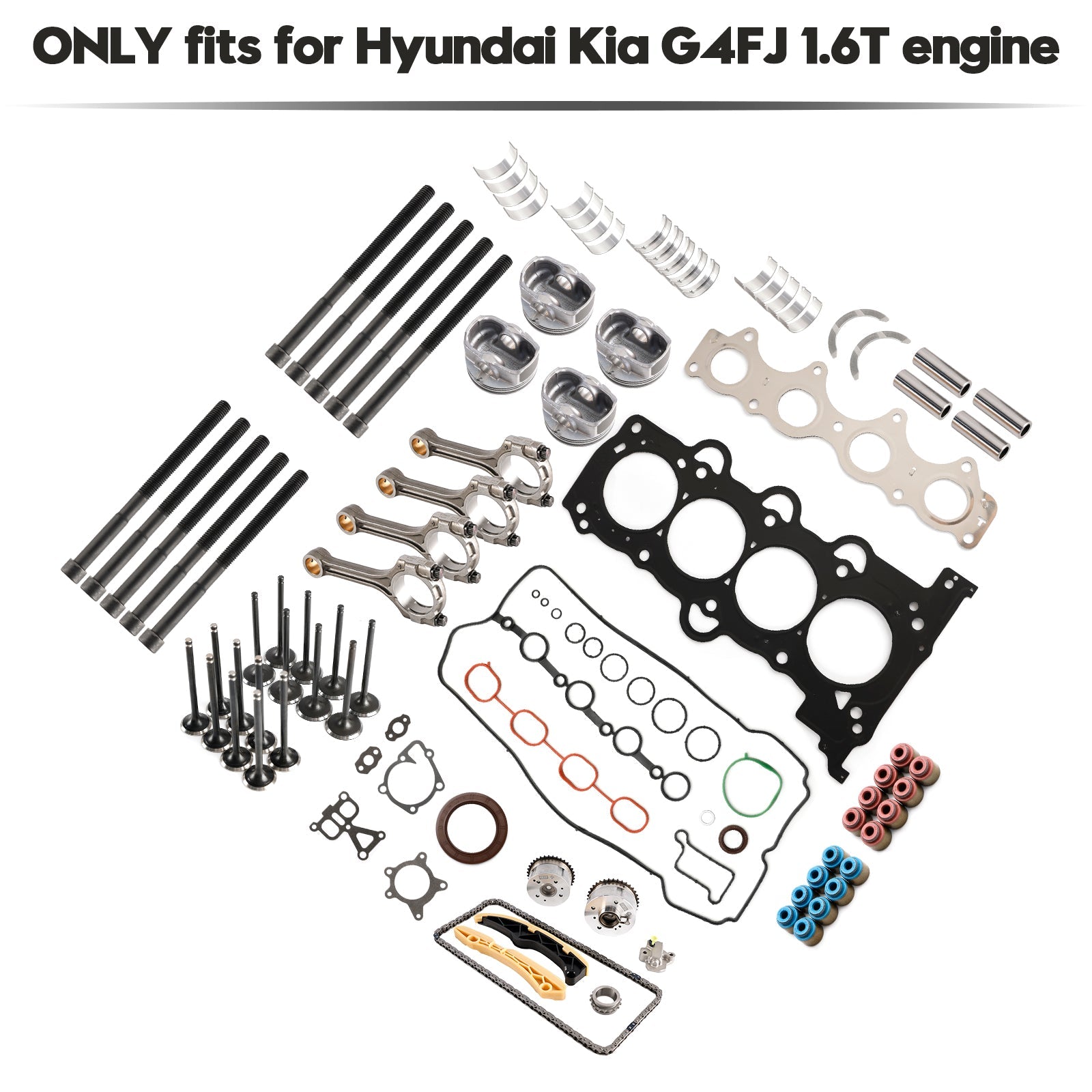 Kit de distribution de roulement de soupape de joint de piston de moteur Kia Seltos (SP2) G4FJ 1.6T 2019-2022 avec tiges 20910-2BU06