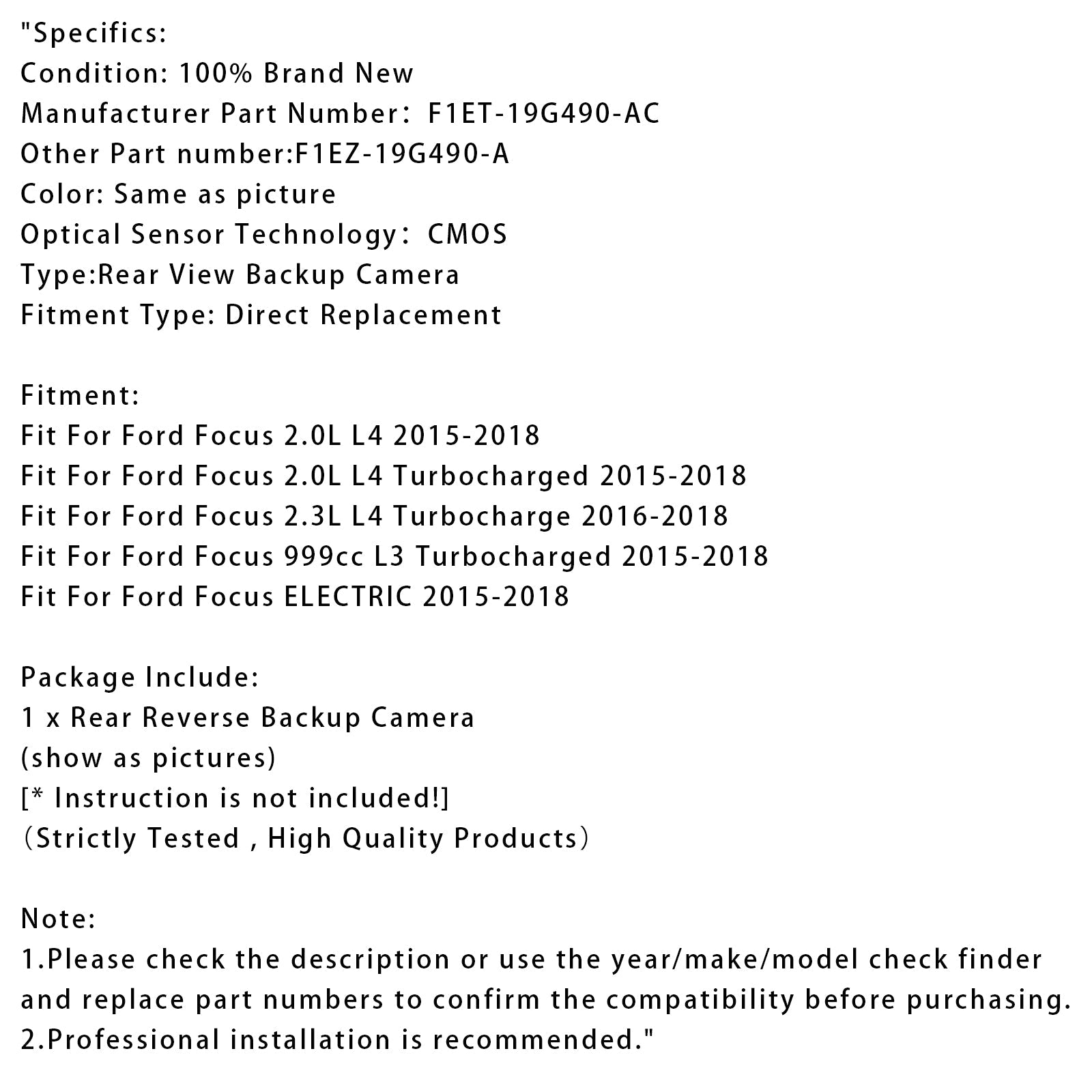 Kamera za pomoč in parkiranje za Ford Focus 2015-2018 F1ET-19G490-AC