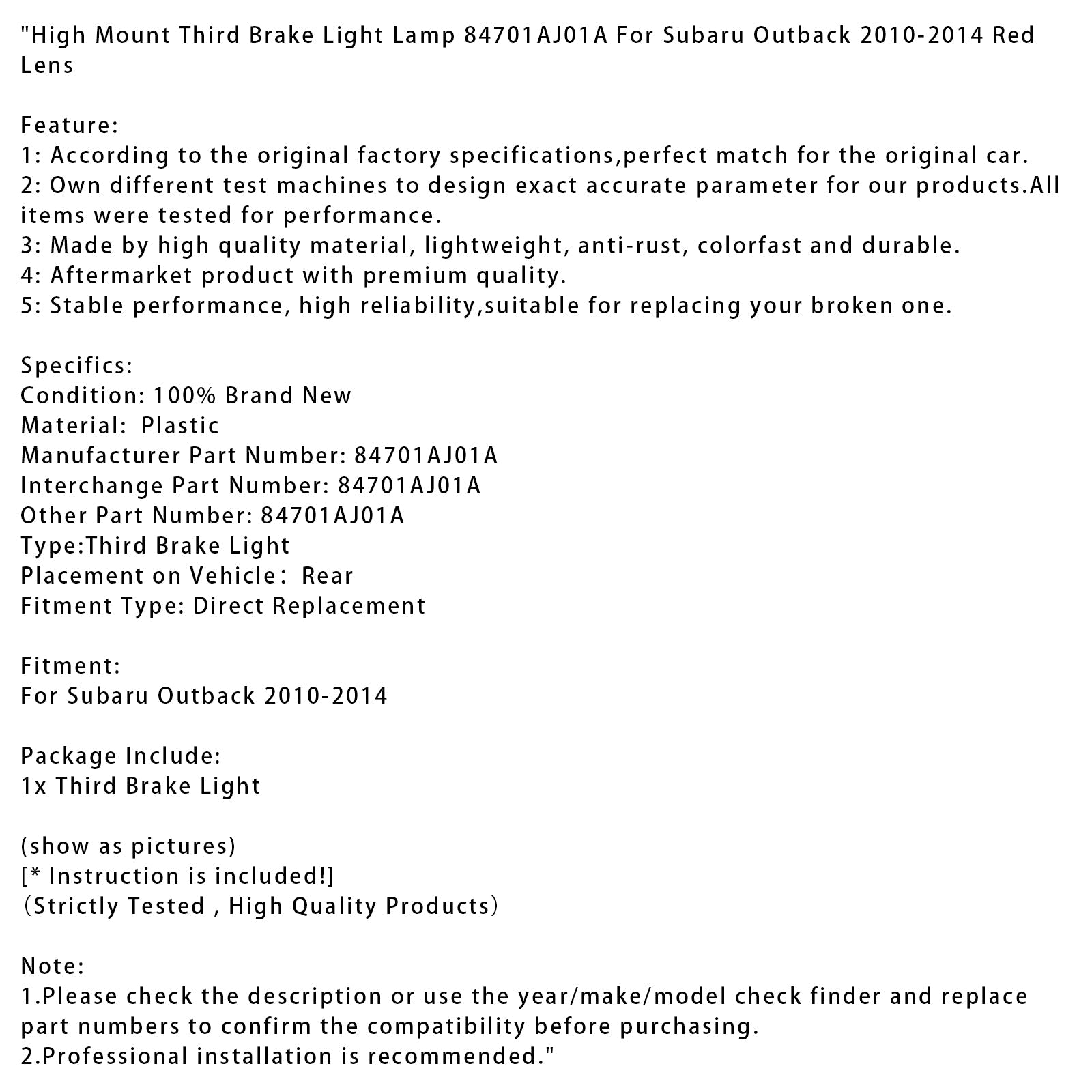 Tercera parada alta planteada para Subaru Outback 2010-2014 84701aj01a Red