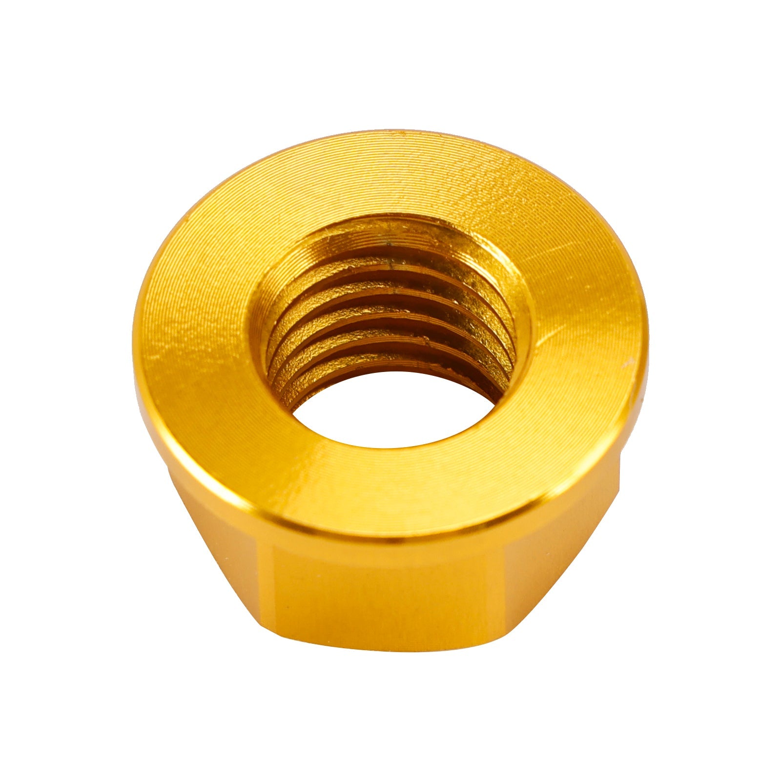 6 stuks M10 x 1,5 mm aluminium achtertandwielflensmoeren, goudkleur, voor motorfiets.