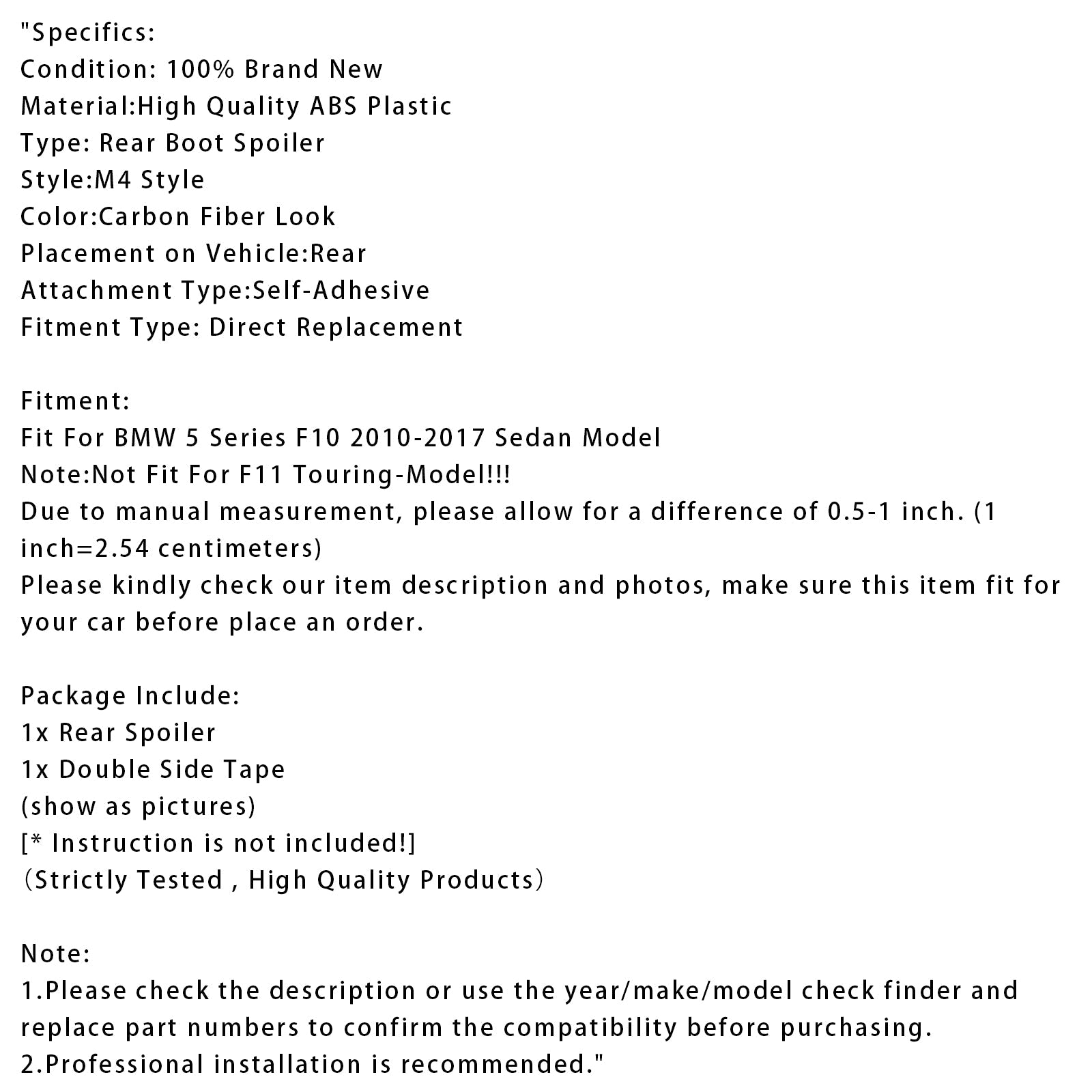 Spoiler per bagagliaio posteriore in fibra di carbonio per BMW Serie 5 F10 M4 2010-2016