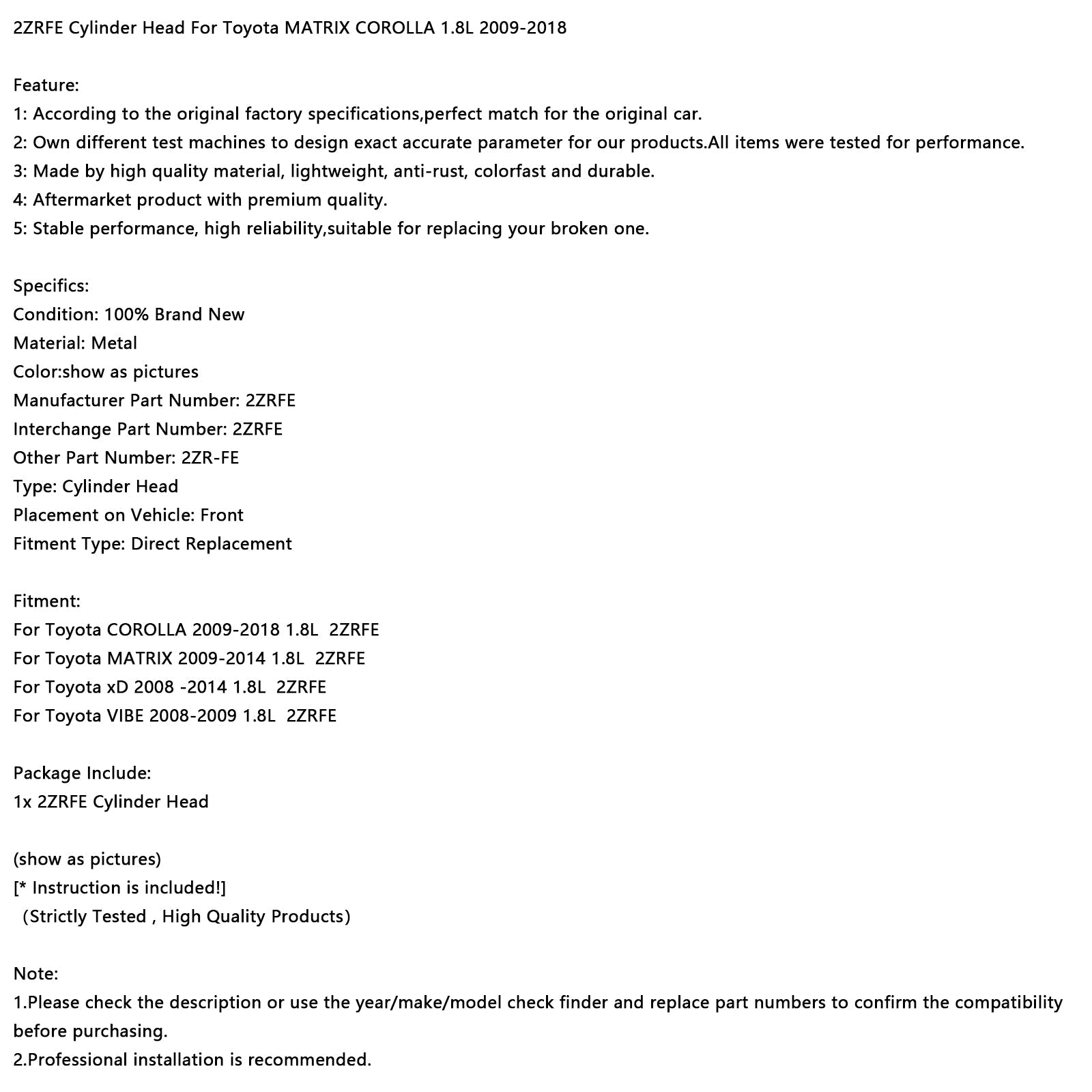 Cilindro de 2zrfe para Toyota XD 1.8 L 2008-2014