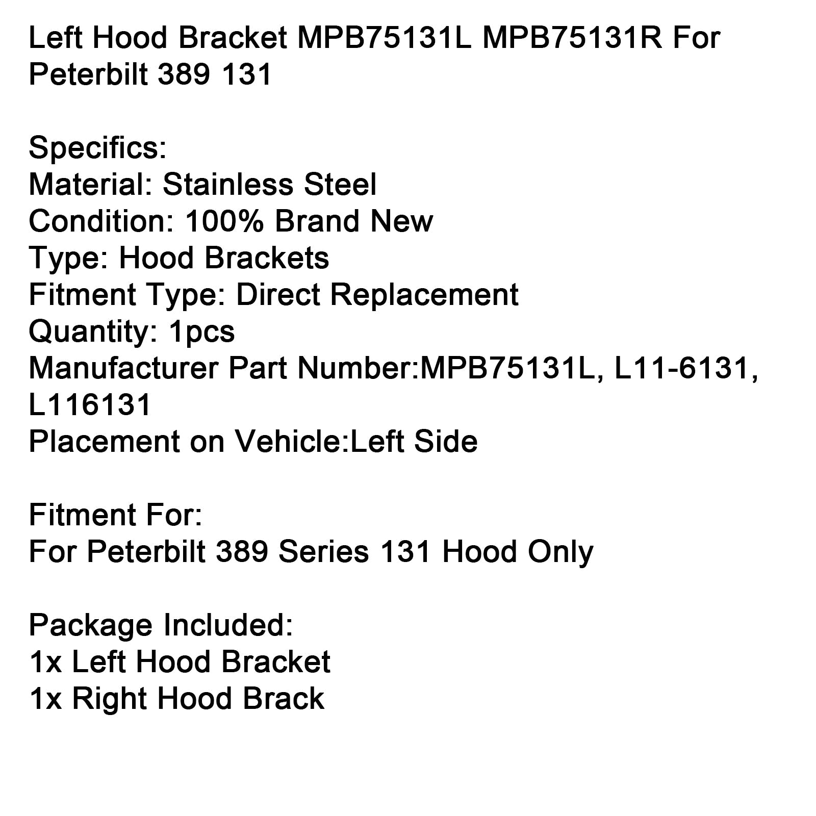 Komplet podpore za levi pokrov motorja za Peterbilt 389 131 serije MPB75131L MPB75131R