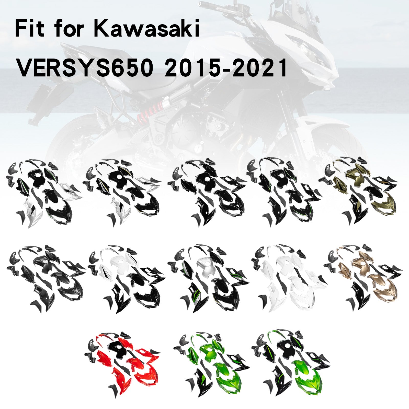 Carénage de carrosserie en plastique ABS d'injection adapté à Kawasaki VERSYS650 2015-2021