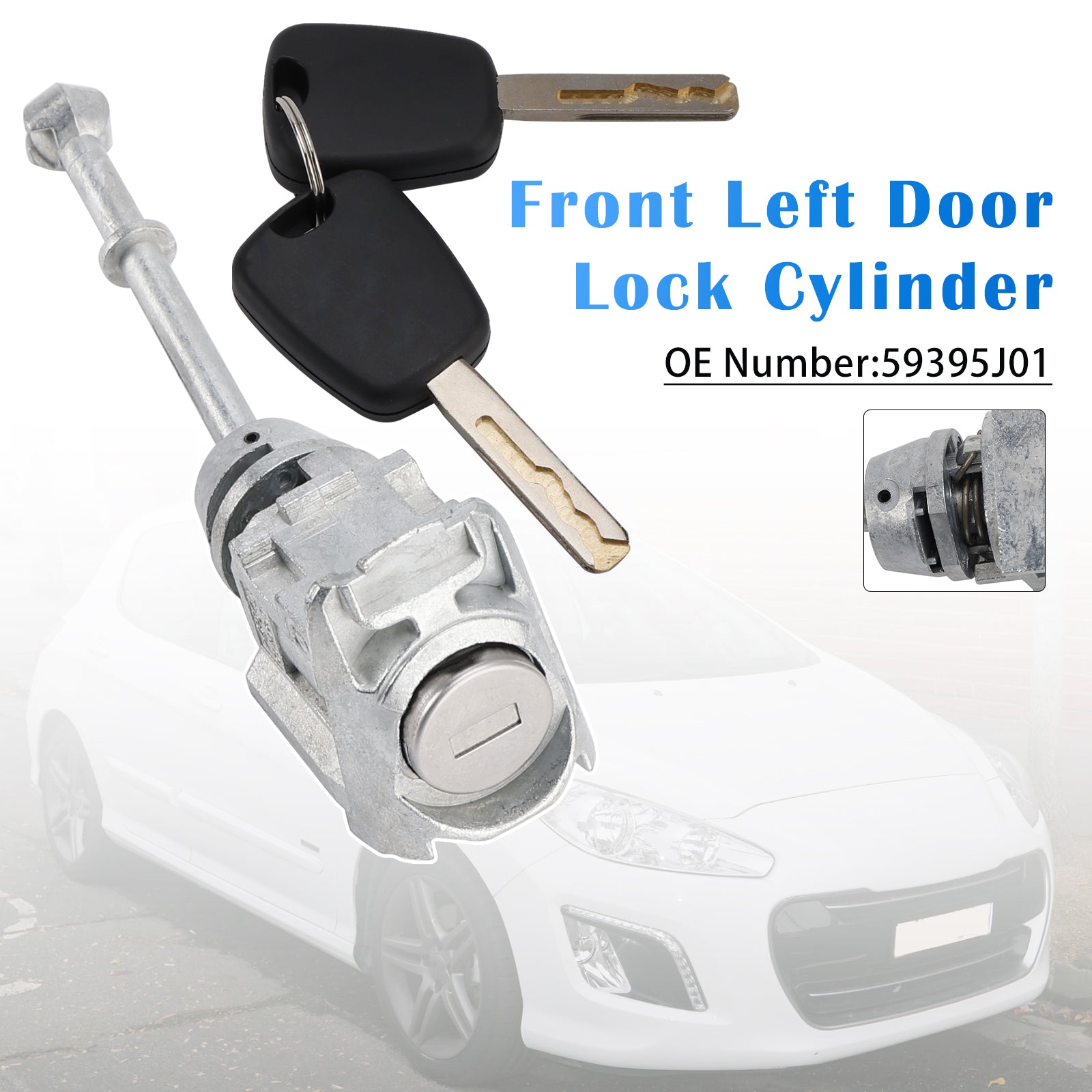 Cylindre de serrure de porte avant gauche 59395J01 pour Citroën C3 II C5 III 308 SW 508 SW
