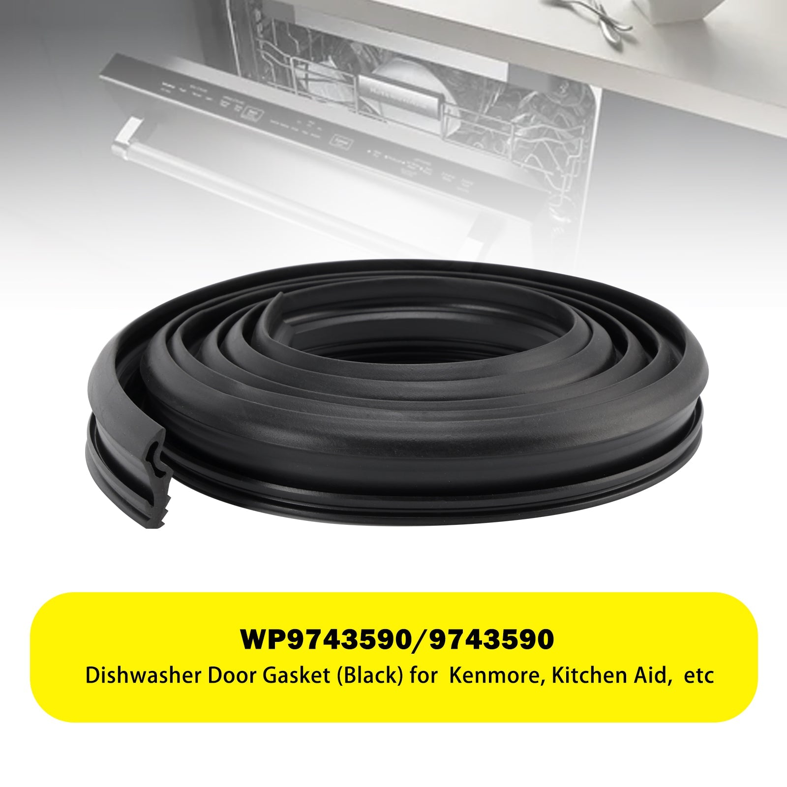 WP9743590/9743590 (črno) Tesnilo pomivalnega stroja za Kenmore Kitchenaid itd.