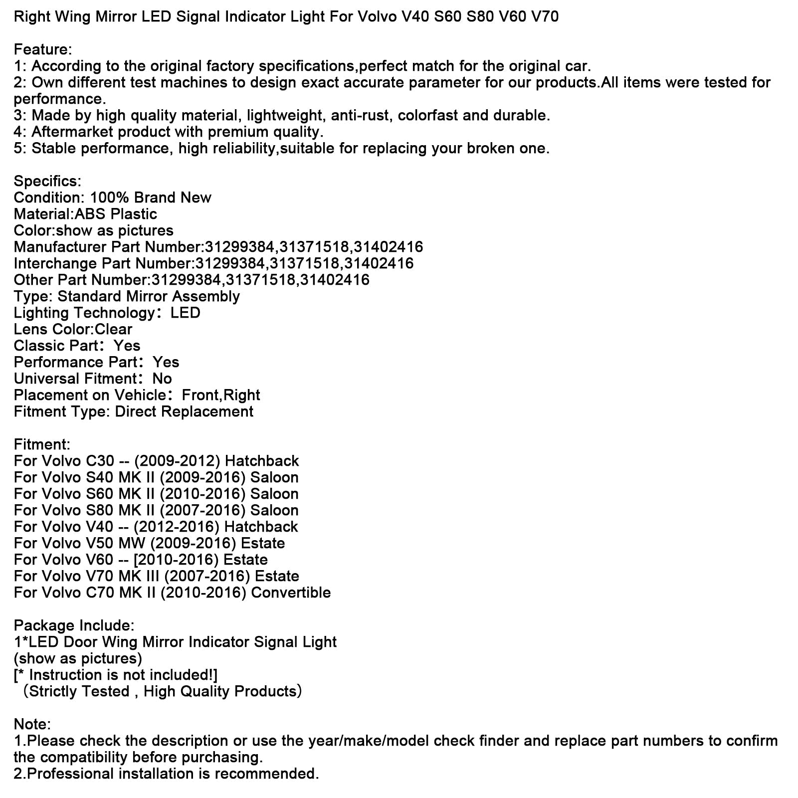 Light Luster Lustror LUDNE LUDNEGO LED dla Volvo V40 S60 S80 V60 V70