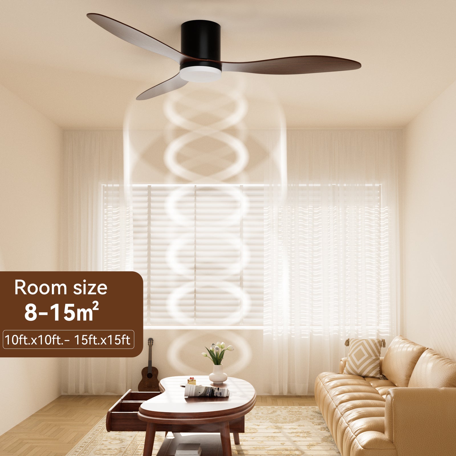 Ventilateur de Plafond 42" avec Télécommande et Contrôle par App - LED Dimmable et Moteur DC Silencieux