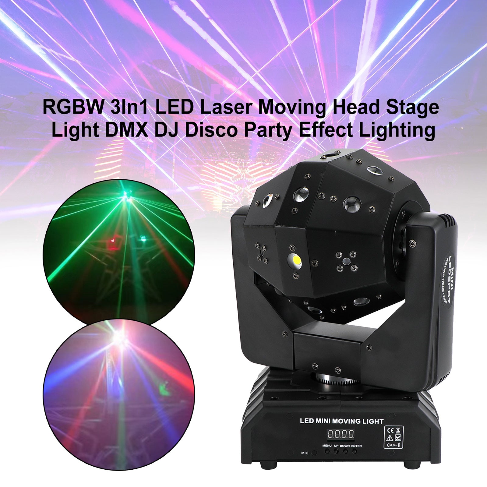 RGBW 3 en 1 LED efecto de iluminación láser fiesta DMX DJ luz de escenario cabeza móvil