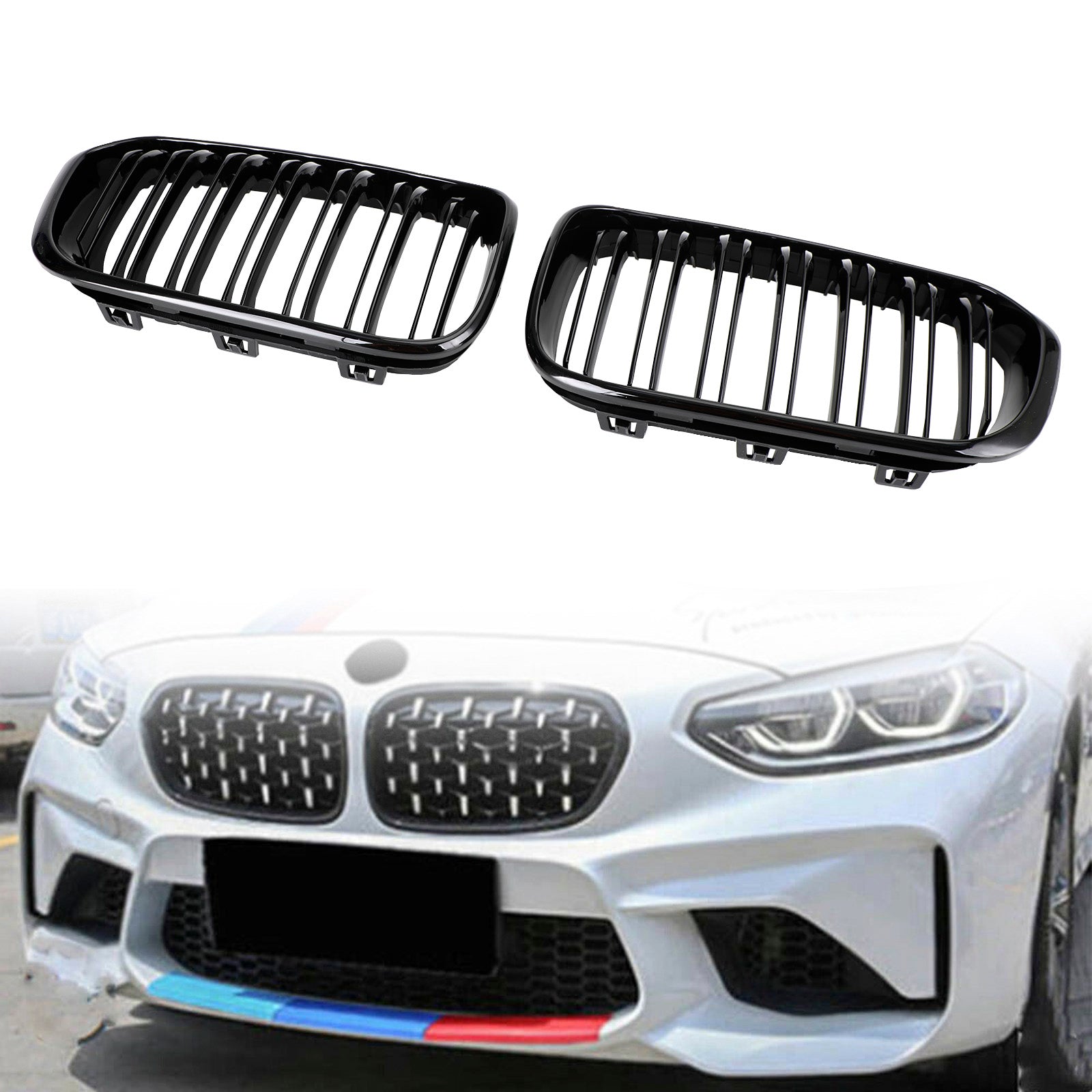 Niergrill van de voorkant voor BMW 1-serie F20 F20 F21 2015-2017 Gloss Black Double