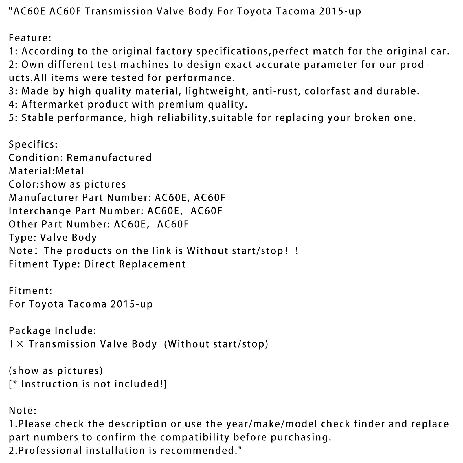 AC60E AC60F TERSALNI VENTIL TELO ZA TOYOTA TACOMA 2015 in še več