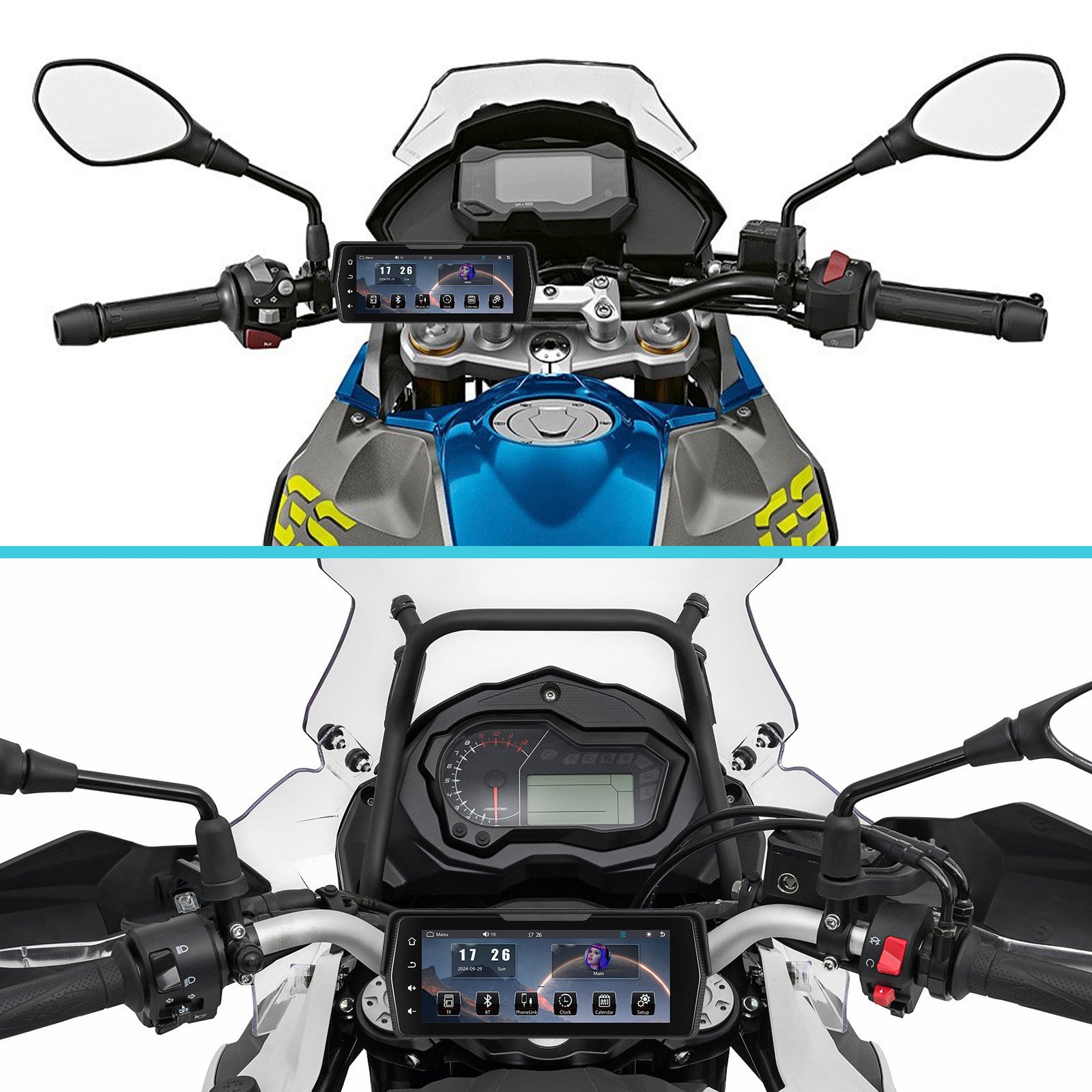 Écran sans fil PND de 6,86 pouces pour motos, compatible avec CarPlay et Android Auto