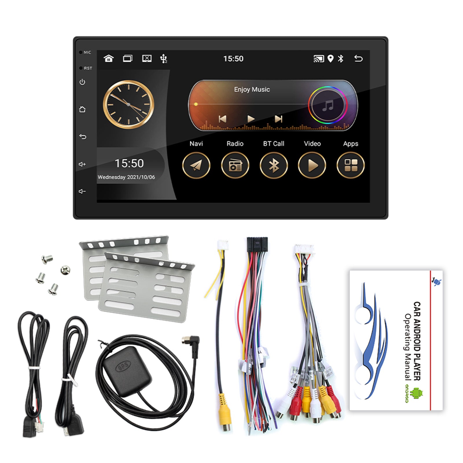 7 Android 10 GPS WiFi Bluetooth Car Stéréo MP5 Lecteur Carplay + 4 Caméra LED