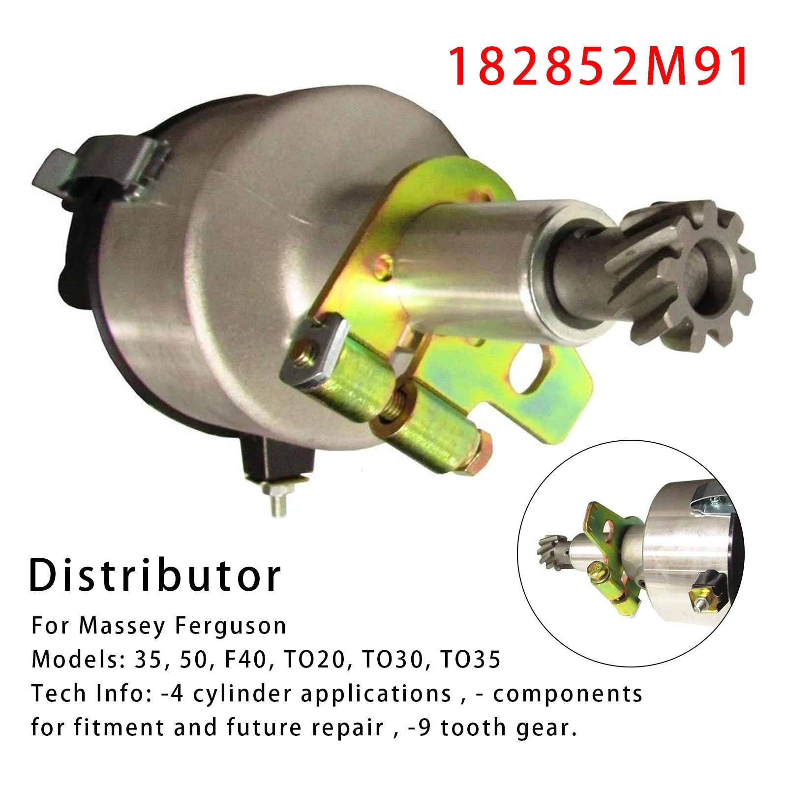 Distribuidor 182852M91 para tractores Massey Ferguson 35, 50, F40, TO20, TO30 y TO35