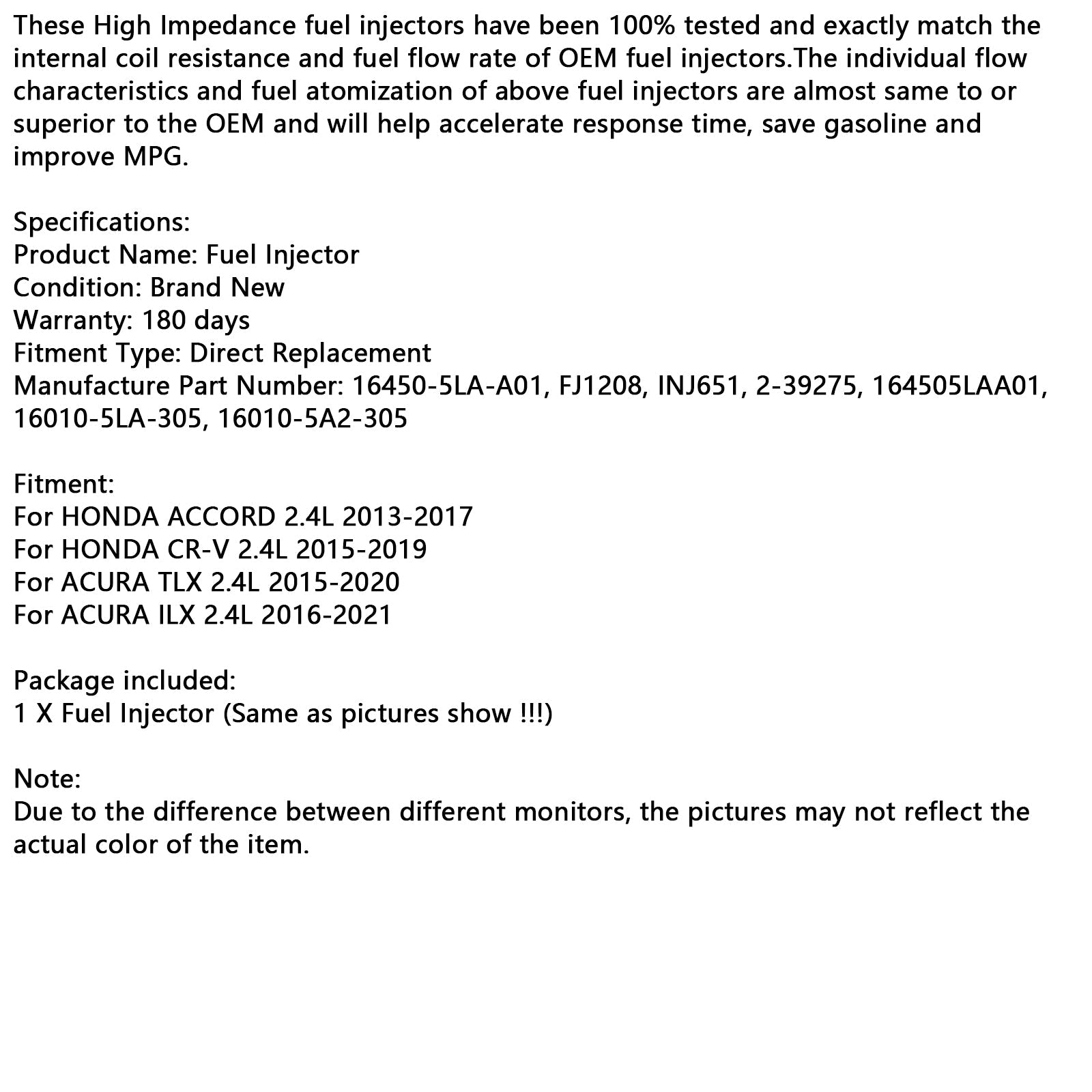 Injektor za gorivo 16450-5LA-A01 za CR-V TLX 2.4L 2015-2019 in Acura