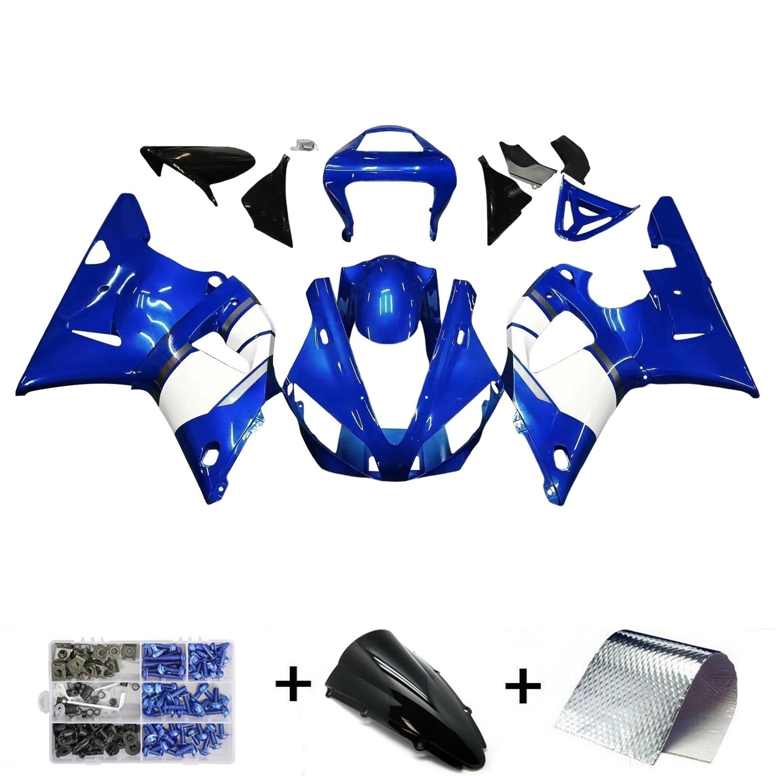Kit de carénage en plastique ABS moulé par injection bleu pour Yamaha YZF R1 2000-2001