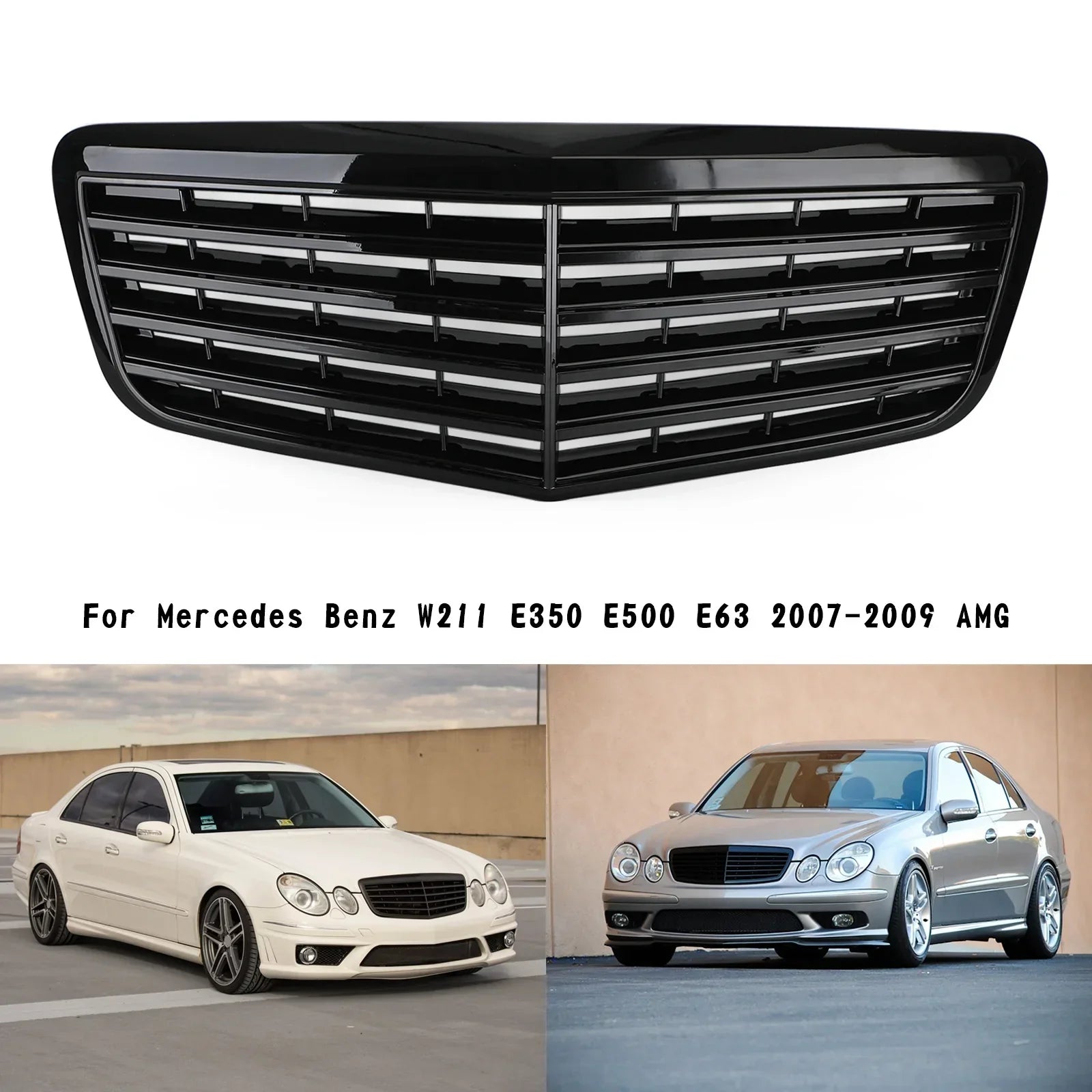 Grille de pare-chocs avant AMG noir brillant pour Mercedes-Benz W211 E350 500 2007-2009