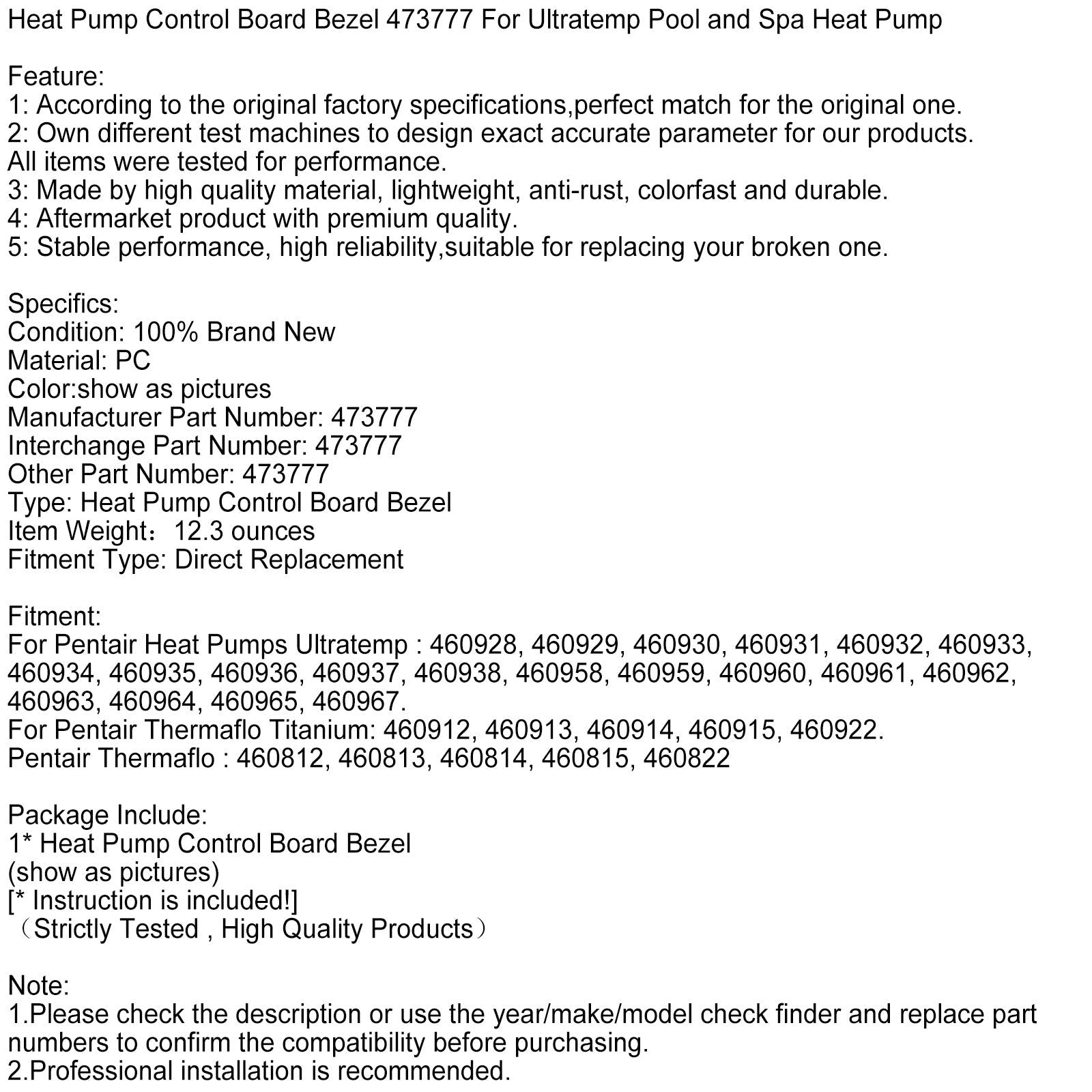 Lämpöpumpun ohjauspaneeli 473777 Ultratemp-allas- ja kylpylälämpöpumpulle