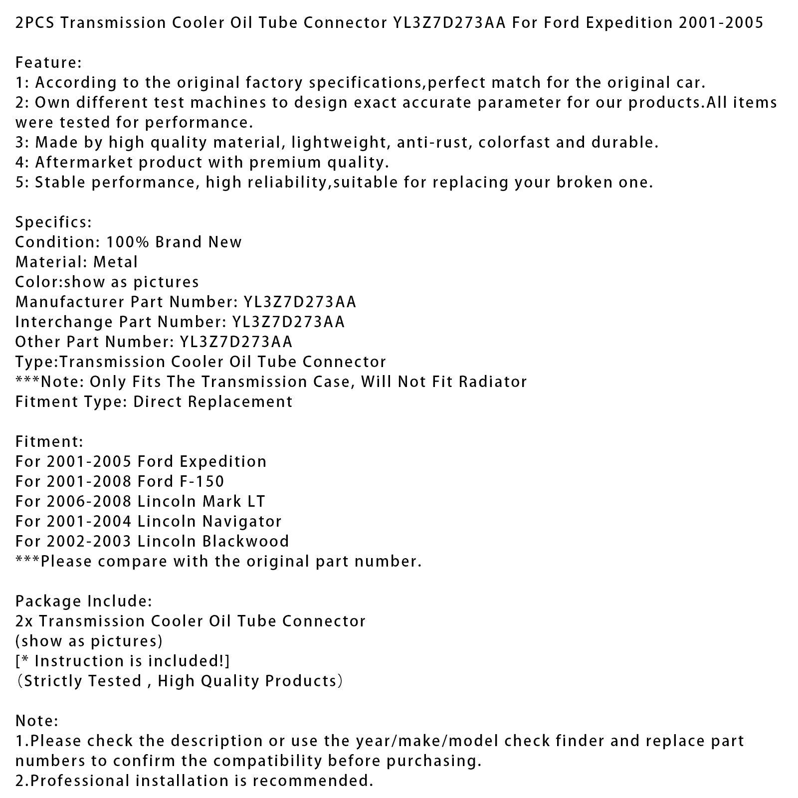 Priključek za cev d'YL3Z7D273AA 2-delni hladilnik olja menjalnika za Ford Expedition