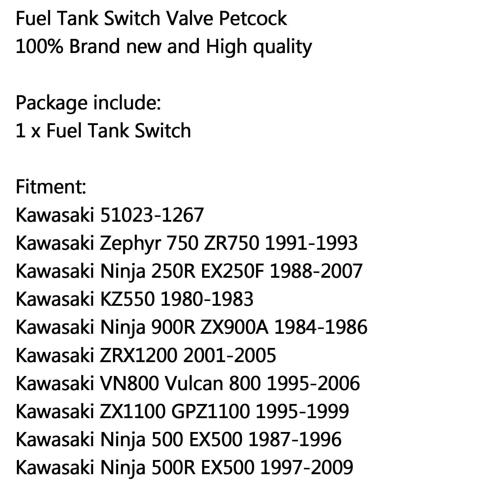Fuel Tank Switch Valve Petcock Pour Kawasaki Vulcan 500 Zephyr 750 Ninja 500R