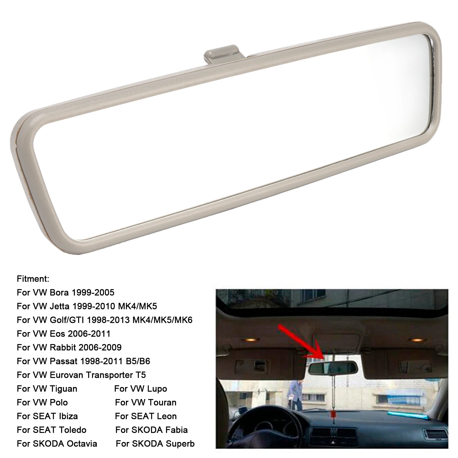 Sivo notranje vzvratno ogledalo 3B0857511H za VW Golf MK4 Jetta Passat