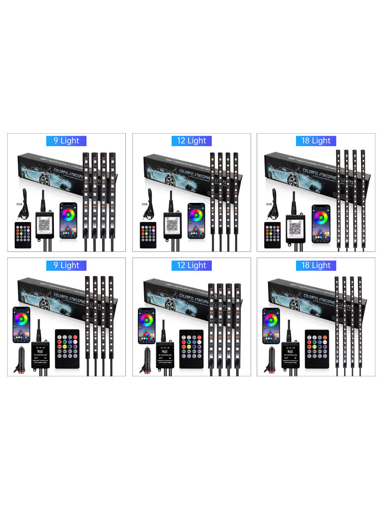 Franja de luz LED RGB para el interior del automóvil, atmósfera del piso, con control remoto y aplicación por aplicación