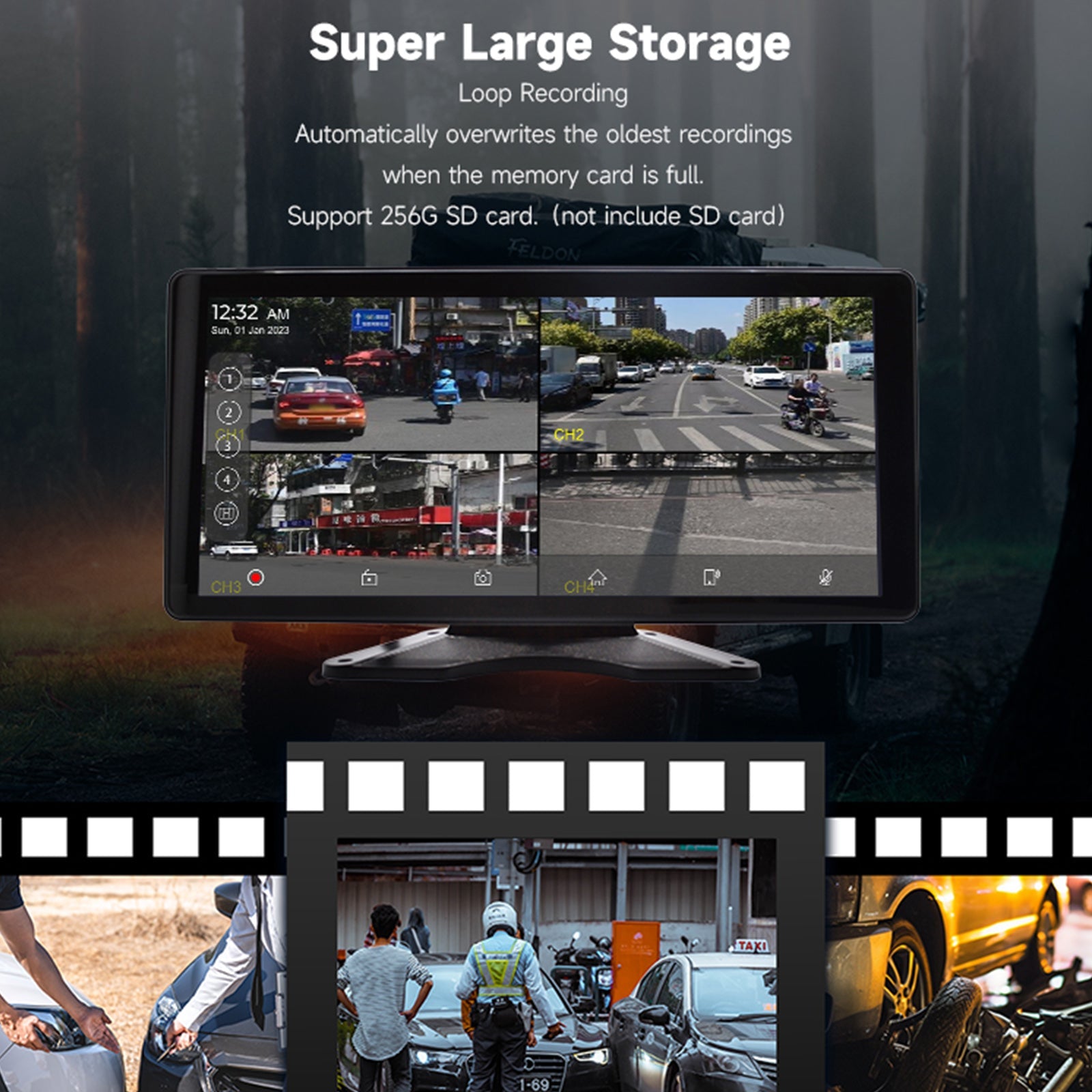 Pantalla táctil cuántica IPS de 10,36 pulgadas 1600x720 para camión RV + 4 cámaras de marcha atrás