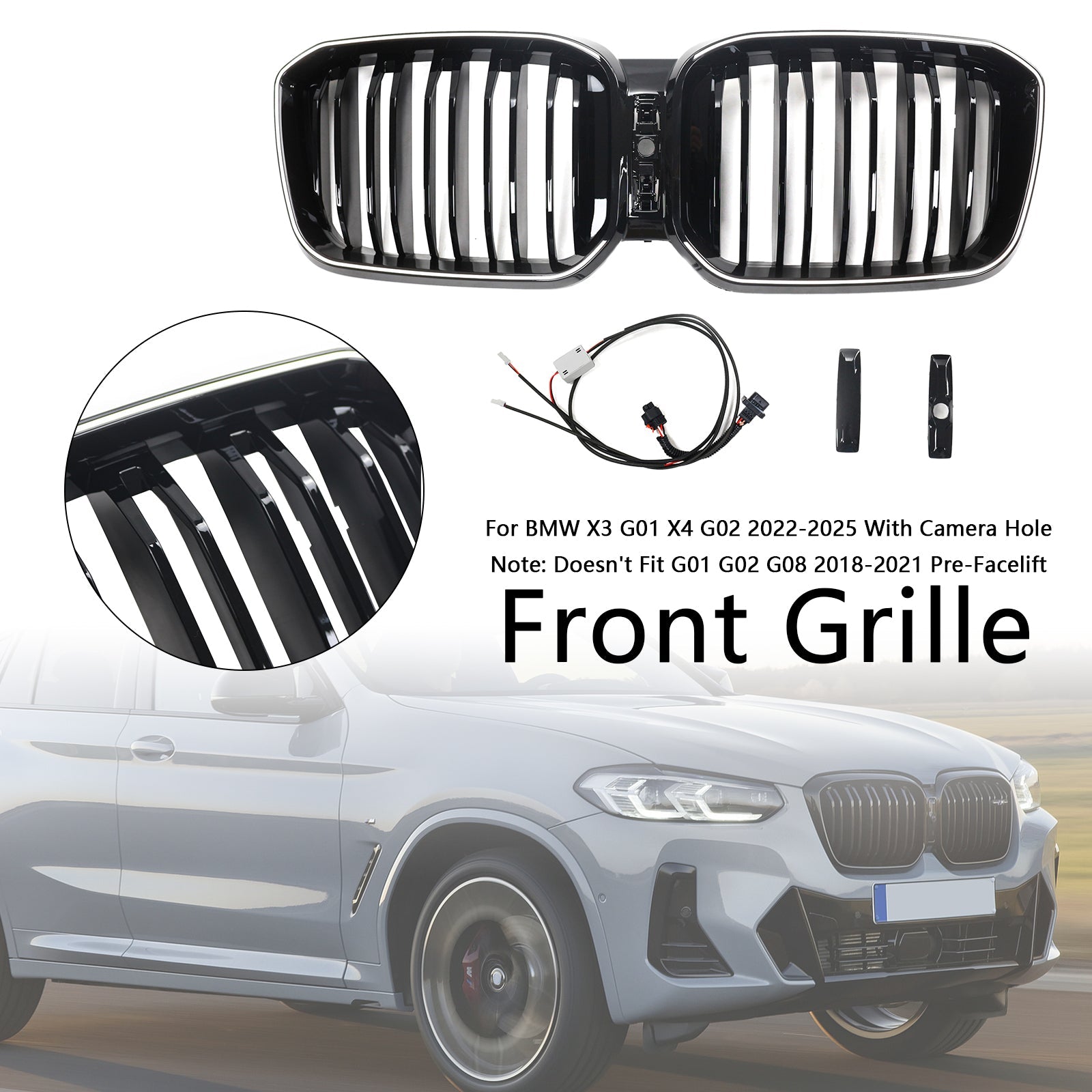 Grille de pare-chocs noire brillante à double lamelles pour BMW X3 G01 X4 G02 2022-2025