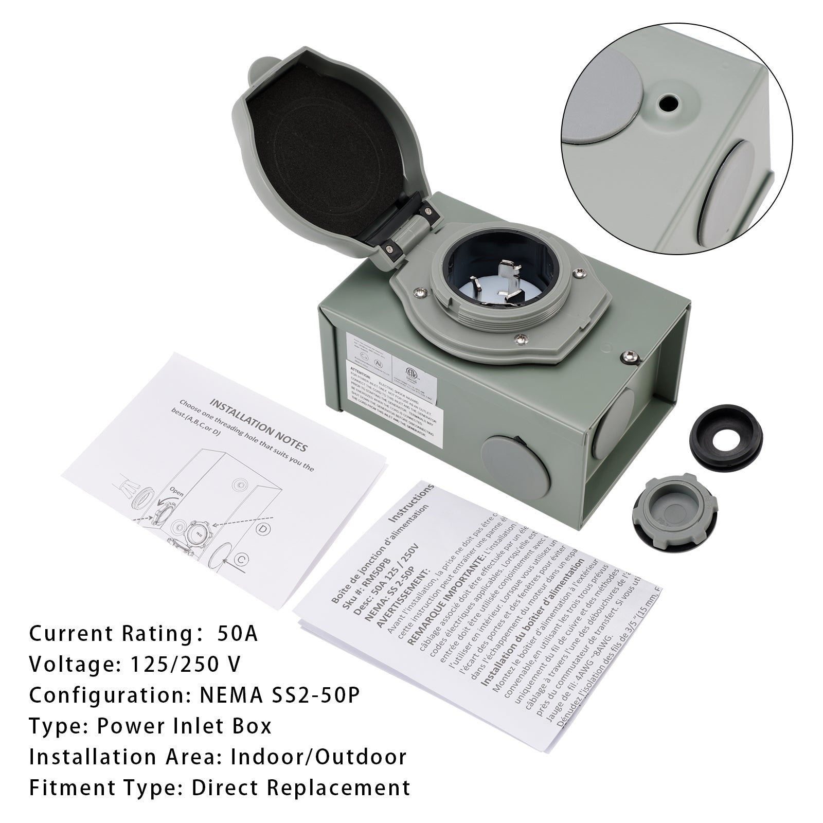 Scatola di ingresso del generatore camper 50 Amp NEMA SS2-50P, 125/250 Volt