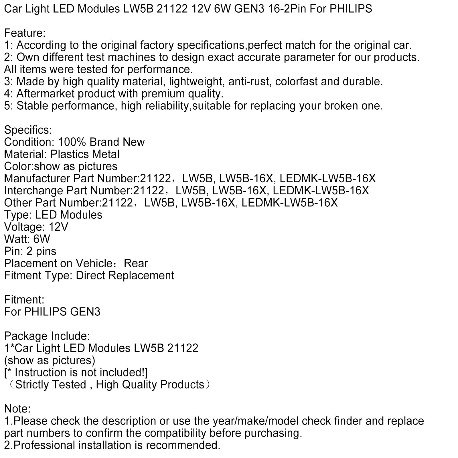 Moduli LED per l'illuminazione dell'auto LW5B 21122 12 V 6 W GEN3 16-2 pin per PHILIPS