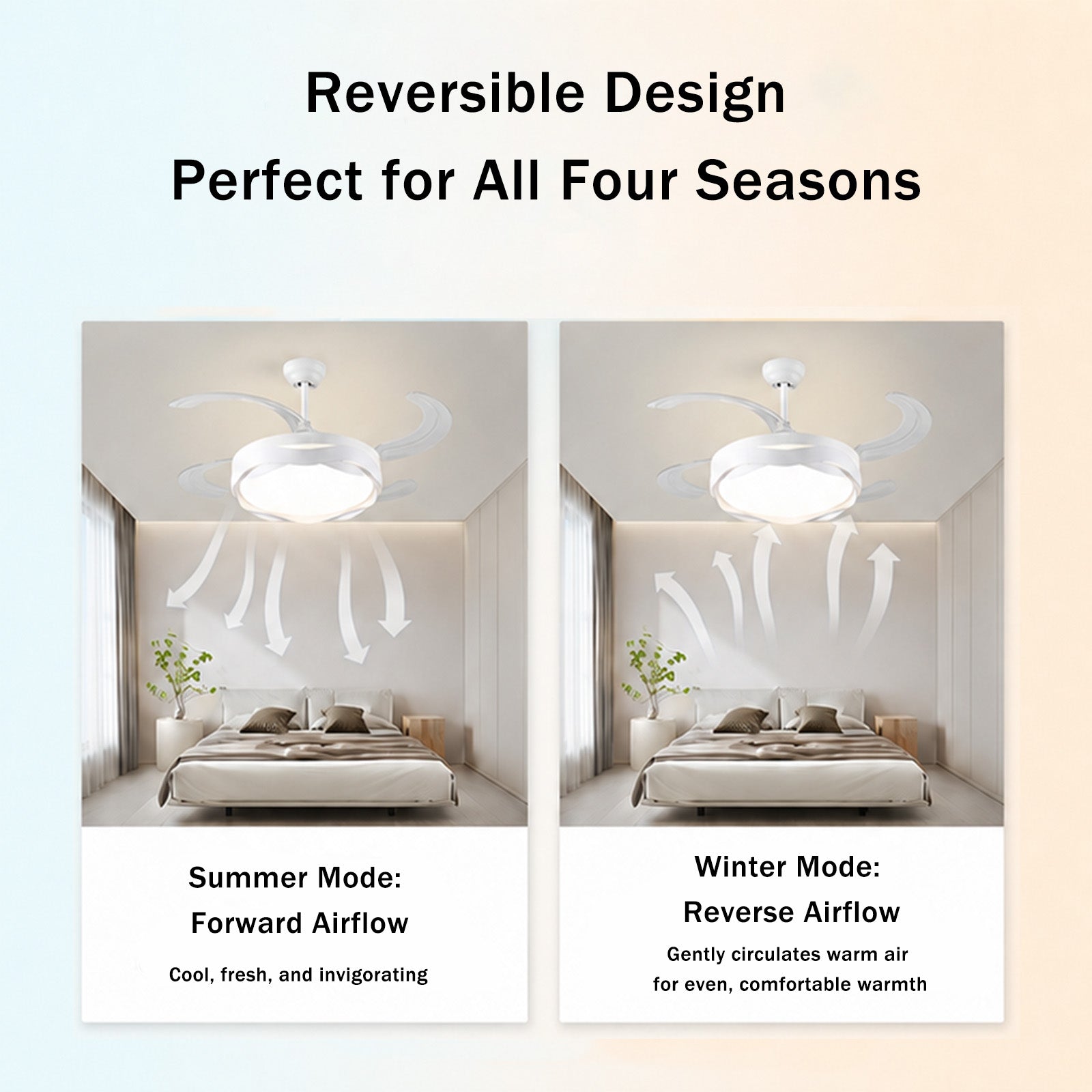 Ventilateur de Plafond Moderne 48" avec Éclairage – Pales Transparentes Rétractables, 6 Vitesses, 35 W, Contrôle par Application