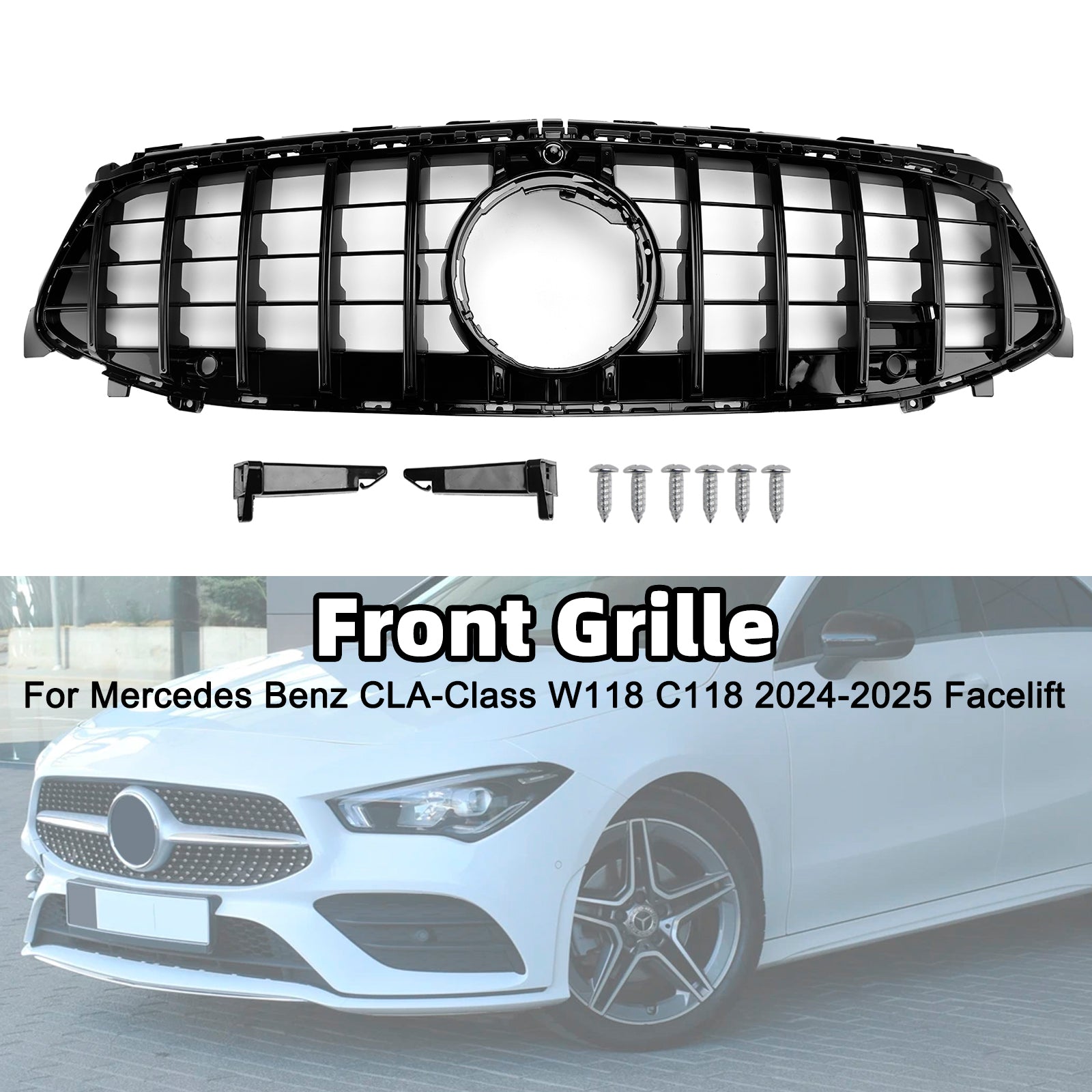 Black Front Bumper Grille Grill Pour Mercedes CLA-Class W118 C118 2024-2025