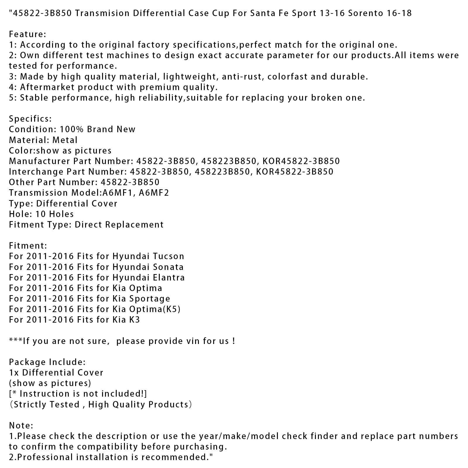 Caso differenziale di trasmissione Kia Sportage 2011-2016 45822-3B850