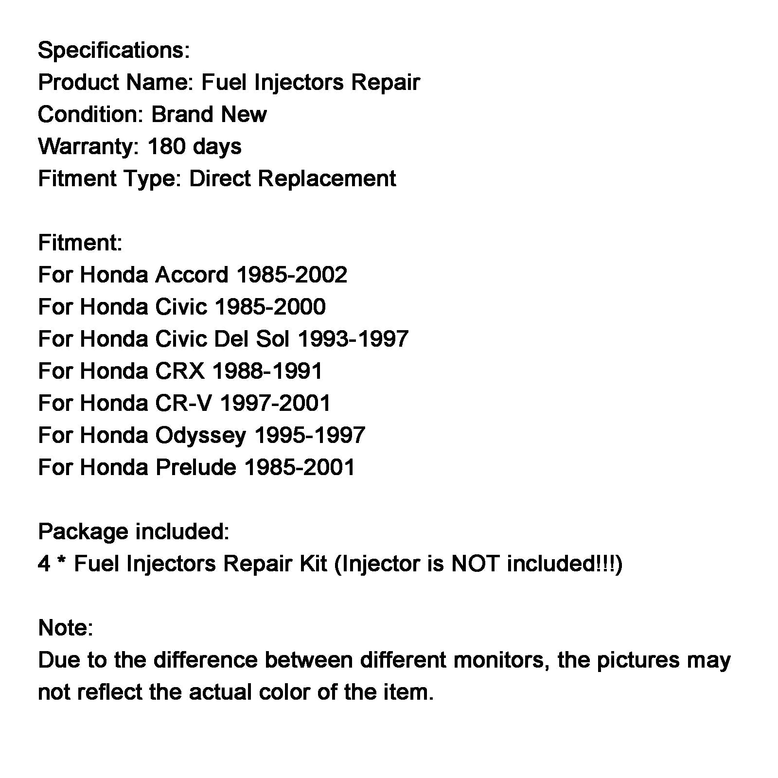 Reparación de funciones Inyector tóricos para el Acuerdo Honda 1985-2002 Civic CRX