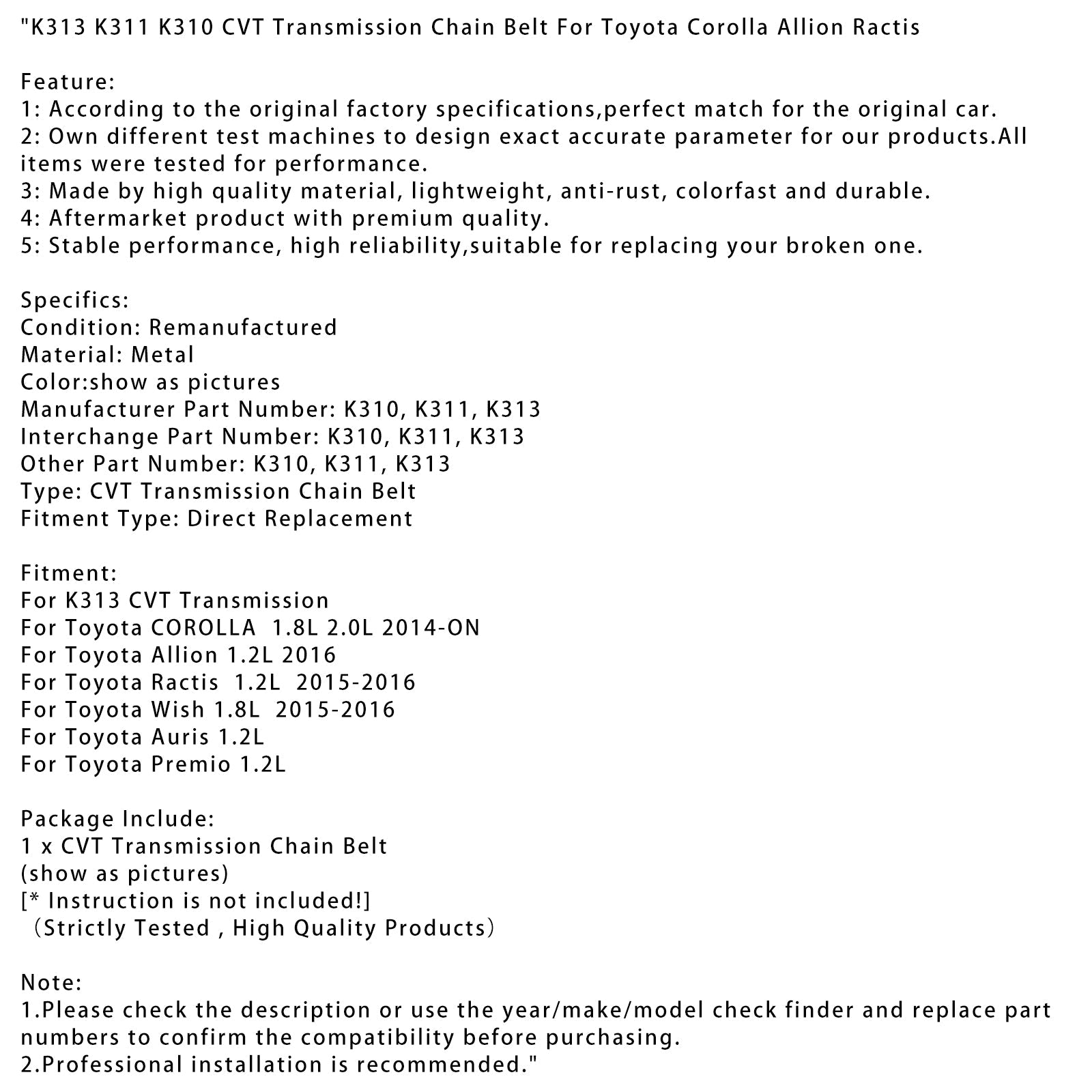 Transmisión CVT CVT Toyota Premio 1.2L K313 K311 K310