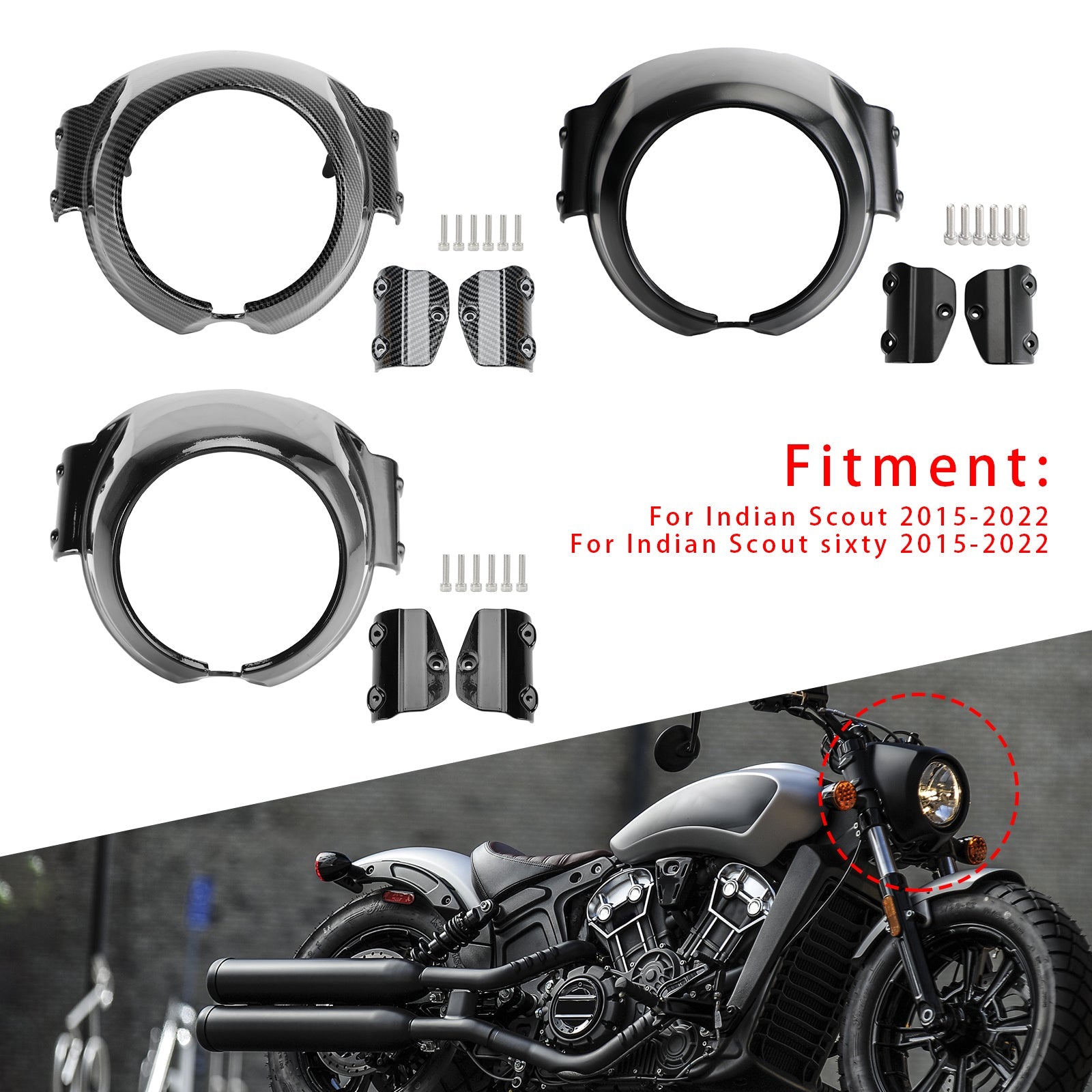 Indian Scout Voorruit Koplamp Bezel Bovenkuip 2015-2022 Geschikt voor