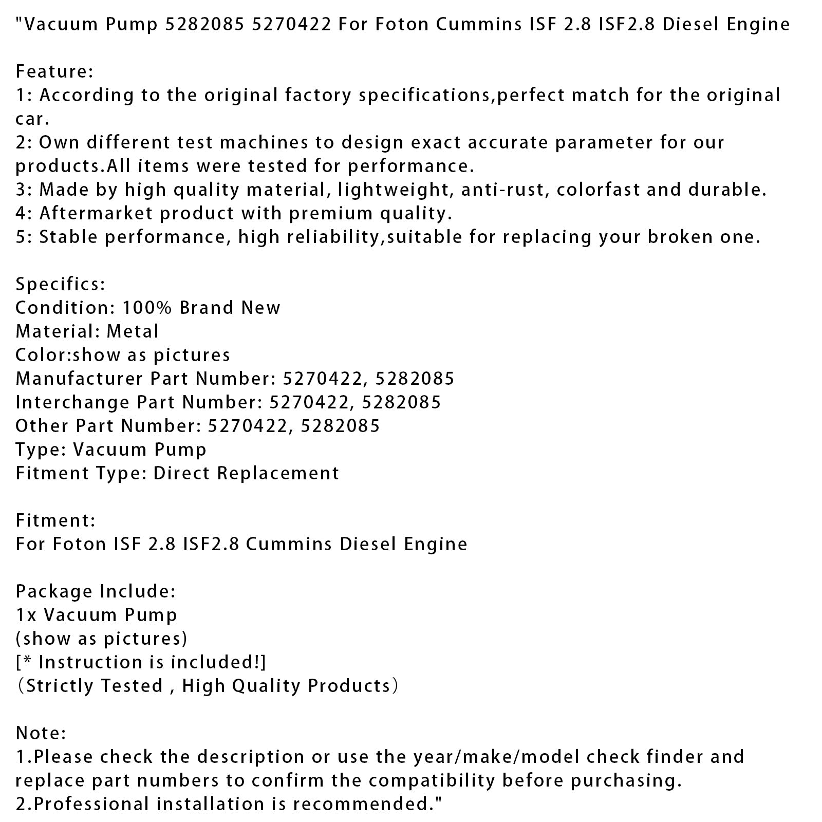 Vacuümpomp voor Foton Cummins dieselmotor ISF 2.8 ISF2.8 5282085 5270422
