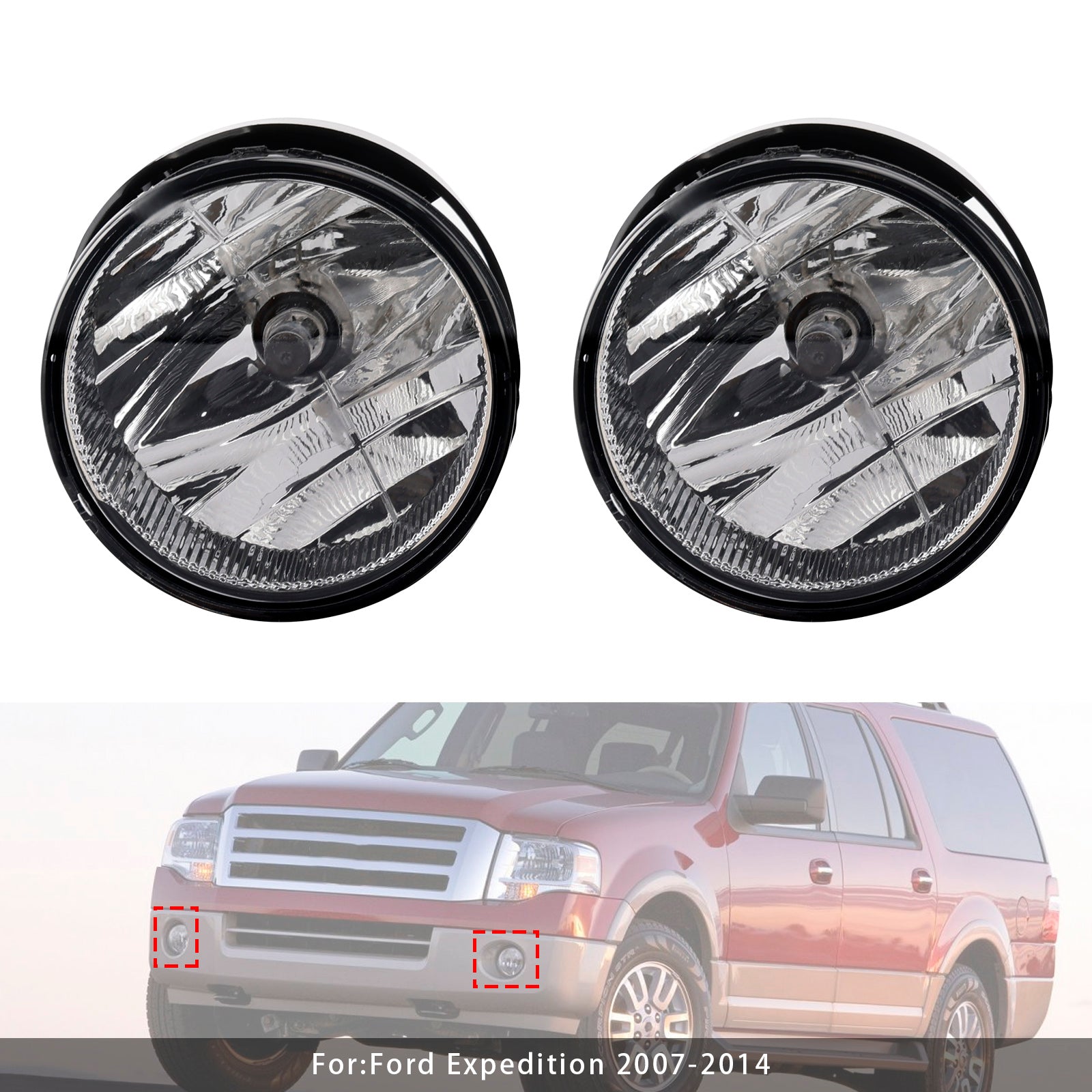 Par de luces antiniebla delantera con bombillas para Ford Expedition 2007-2014, vidrio transparente