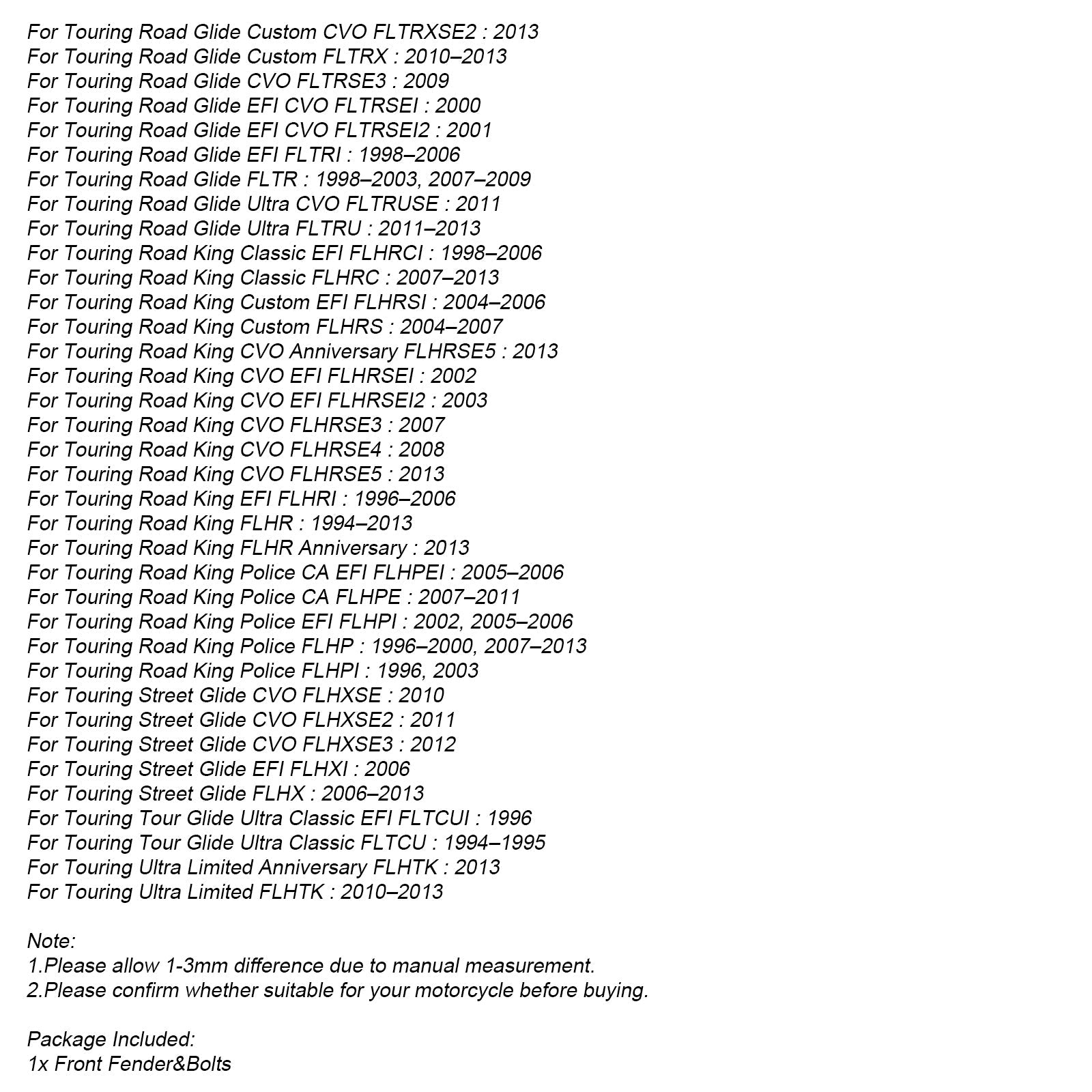 Parafango anteriore avvolgente 19"" in ABS per Touring Electra Street Road Glide Baggers FLHT FLHR