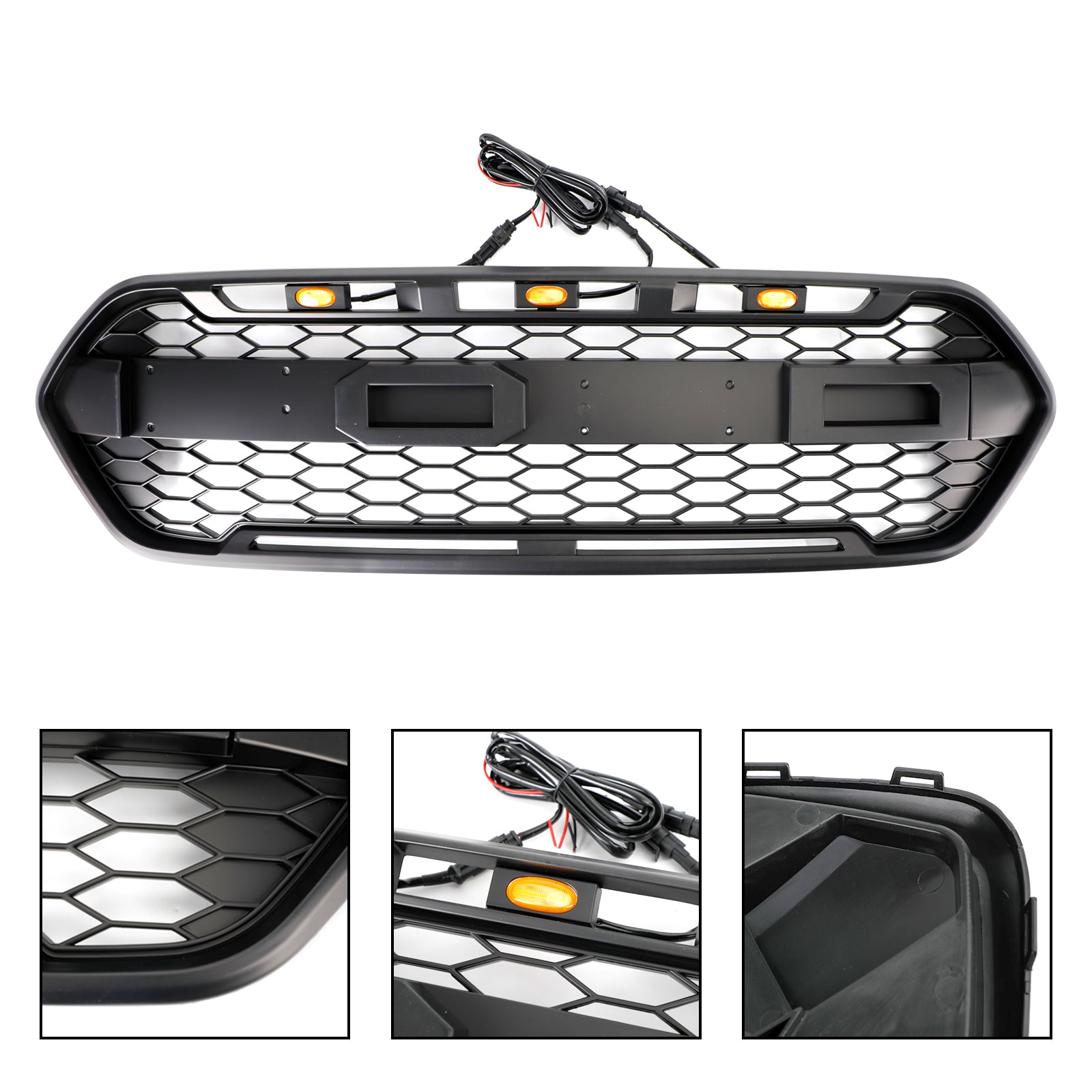 Rejilla de parachoques delantero negro mate para Ford Transit Custom Trail 2018-2023 W/ 3LED