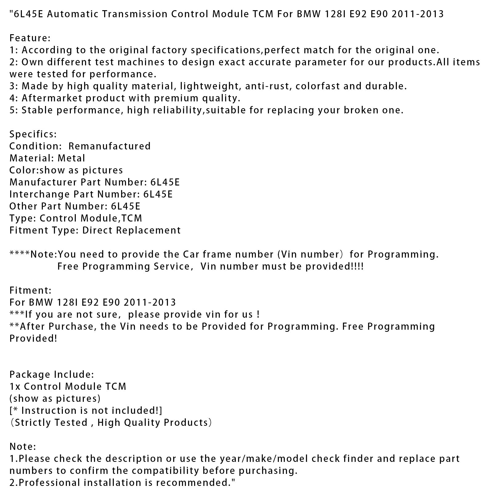 Module de commande de transmission automatique TCM pour BMW 128I E92 E90 6L45E 2011-2013