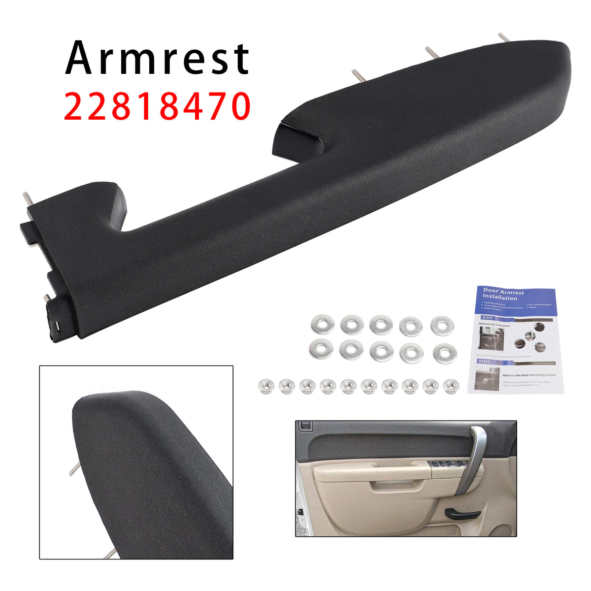 Kit de réparation d'accoudoir avant droit pour Chevy Silverado 1500 2500HD 3500HD 10-14 Noir
