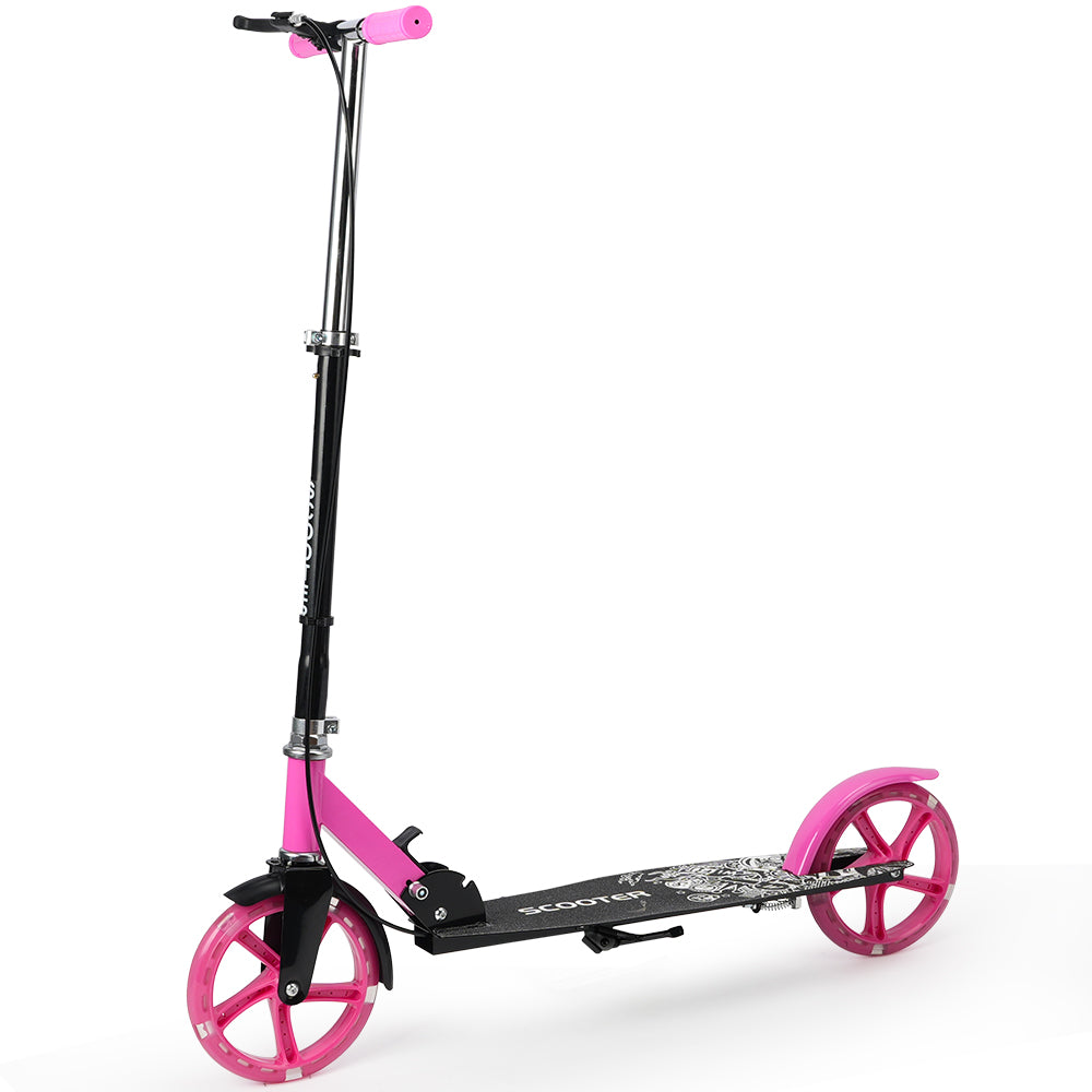 Trottinette Pliable Sans Moteur Violette pour Tous les Âges avec Roues PU Lumineuses Hauteur Réglable et Plateau Antidérapant