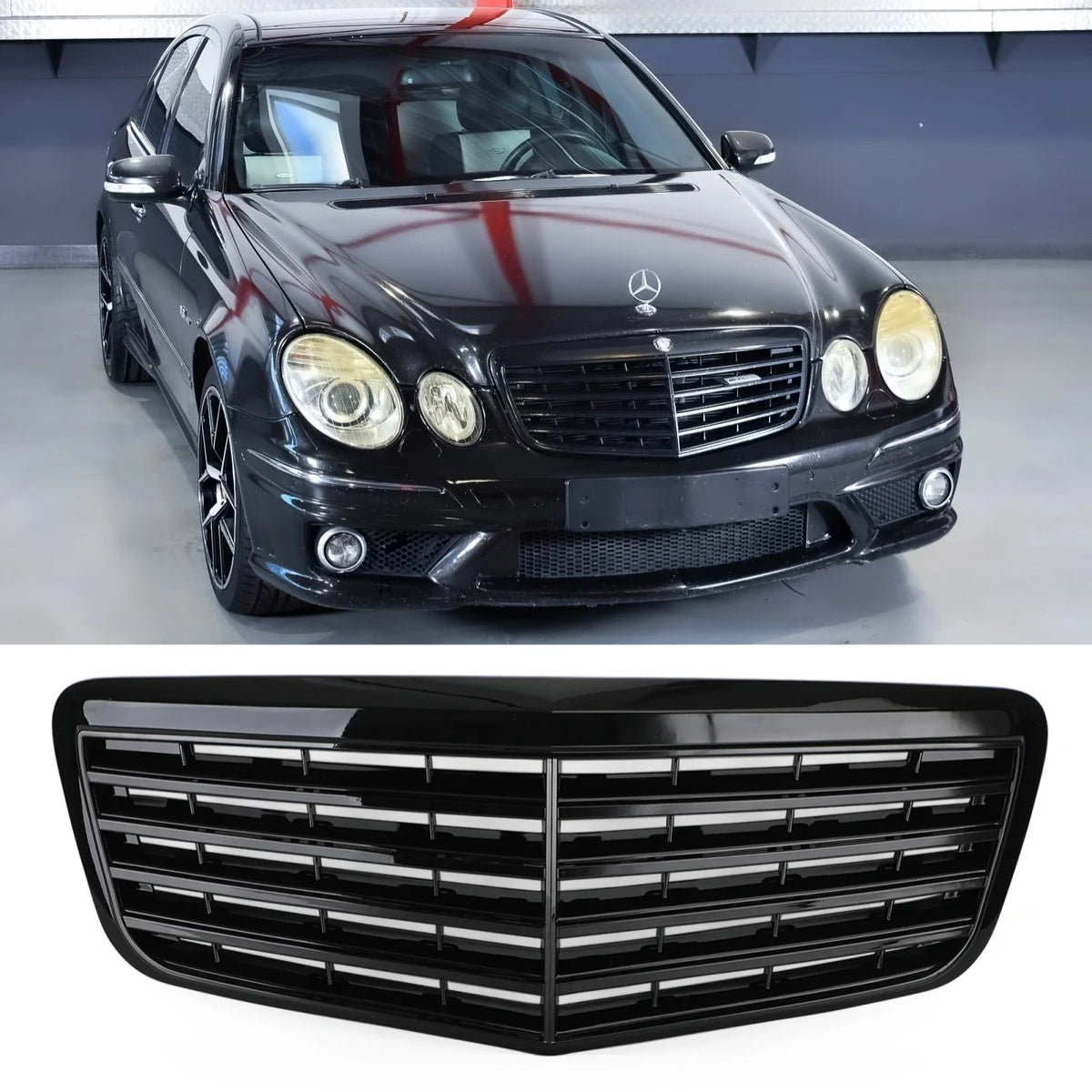 2007-2009Mercedes-Benz W211 Rejilla de parachoques delantero negro brillante E350 500 AMG