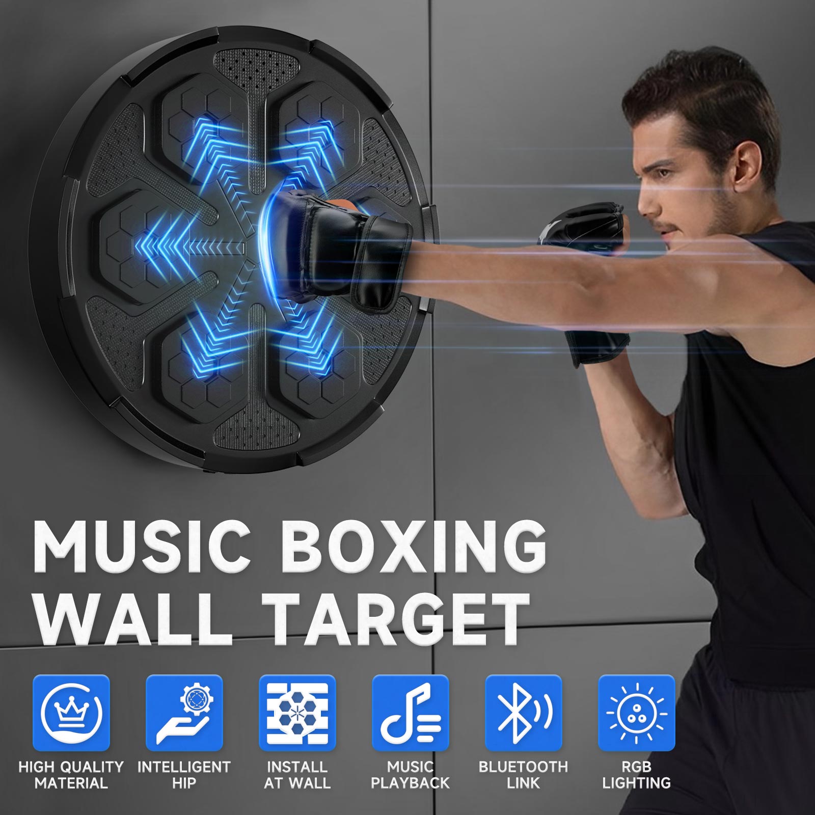 Support mural pour la formation au boxe, modelage de la forme physique, machine d'exercice rédraft intérieure avec musique Bluetooth rechargeable