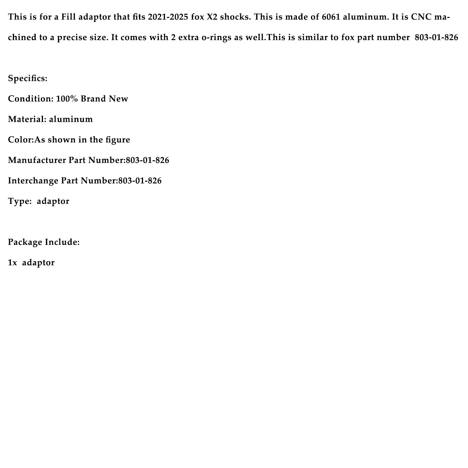 Adattatore di riempimento'air - fox clone #803-01-826-Rezi end per Fox X2/DHX2 2021-2025